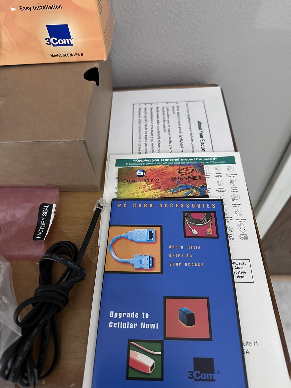 3Com 56K Global Modem Card W/ Box Cords, CD’s, Disk And Pamplets.