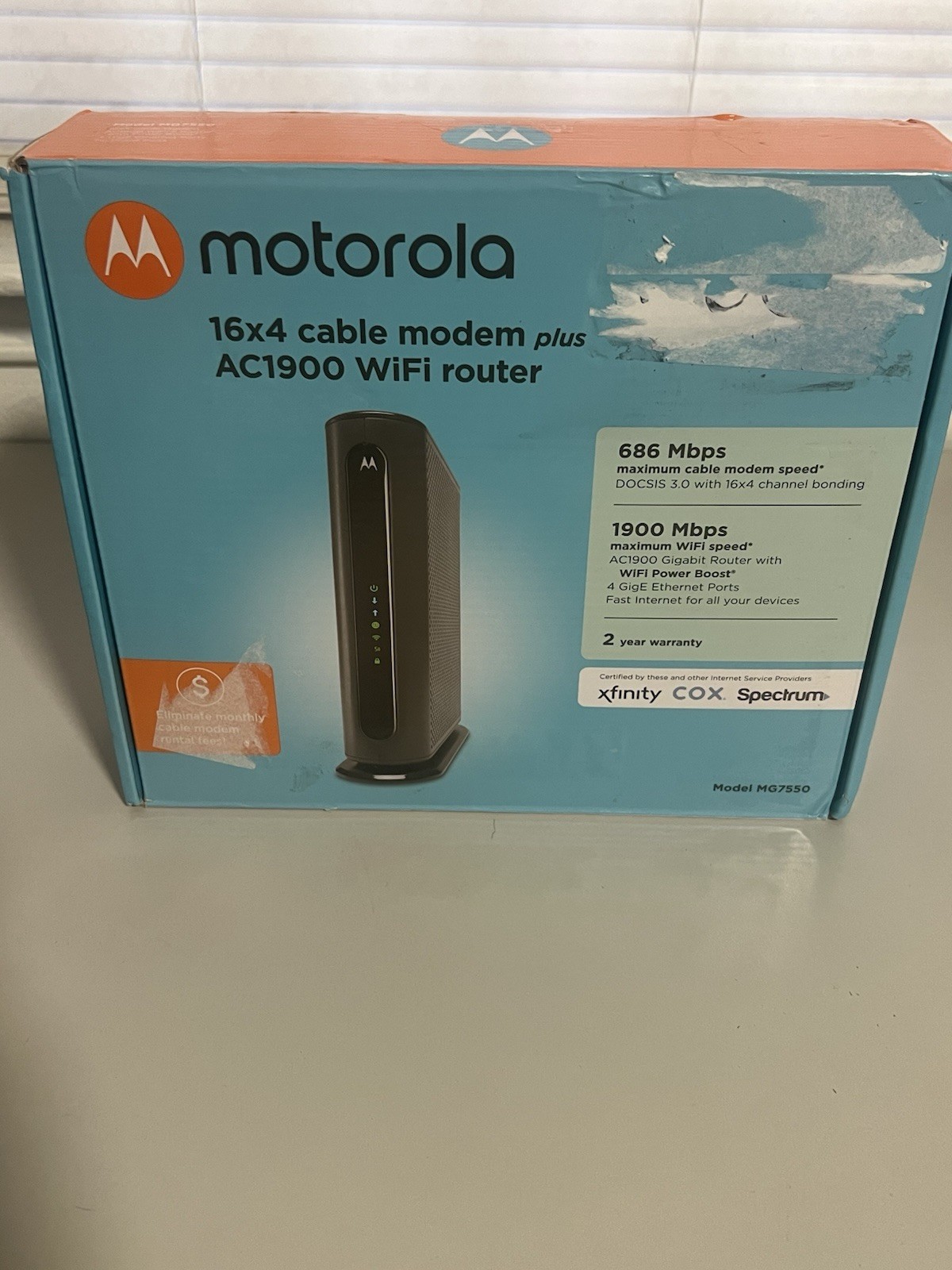 Motorola MG7550 (16×4) Cable Modem + AC1900 Wi-Fi Router Combo, DOCSIS 3.0