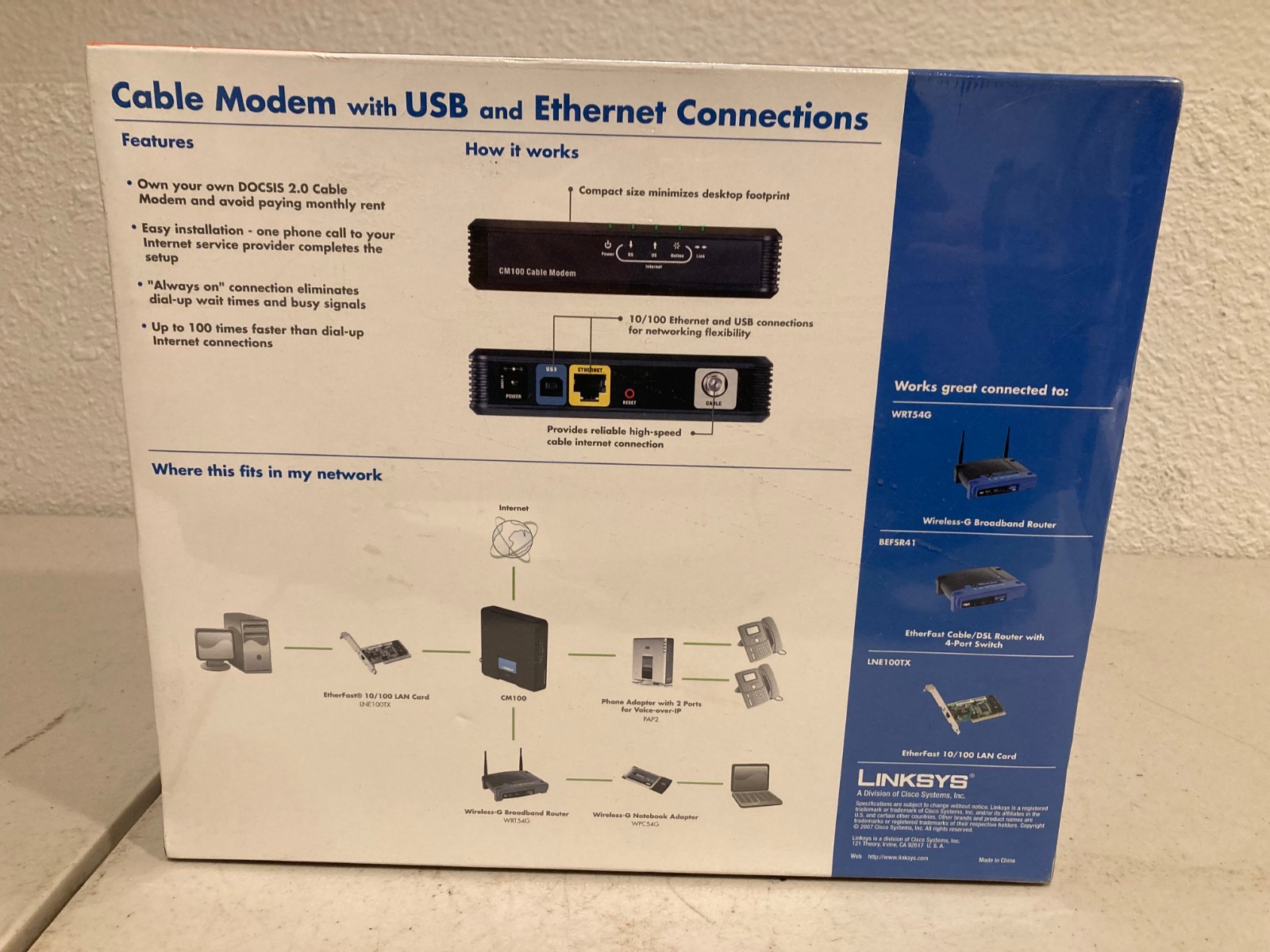 Linksys Cisco CM100 (CM100-RM) Cable Modem with USB & Ethernet Connections