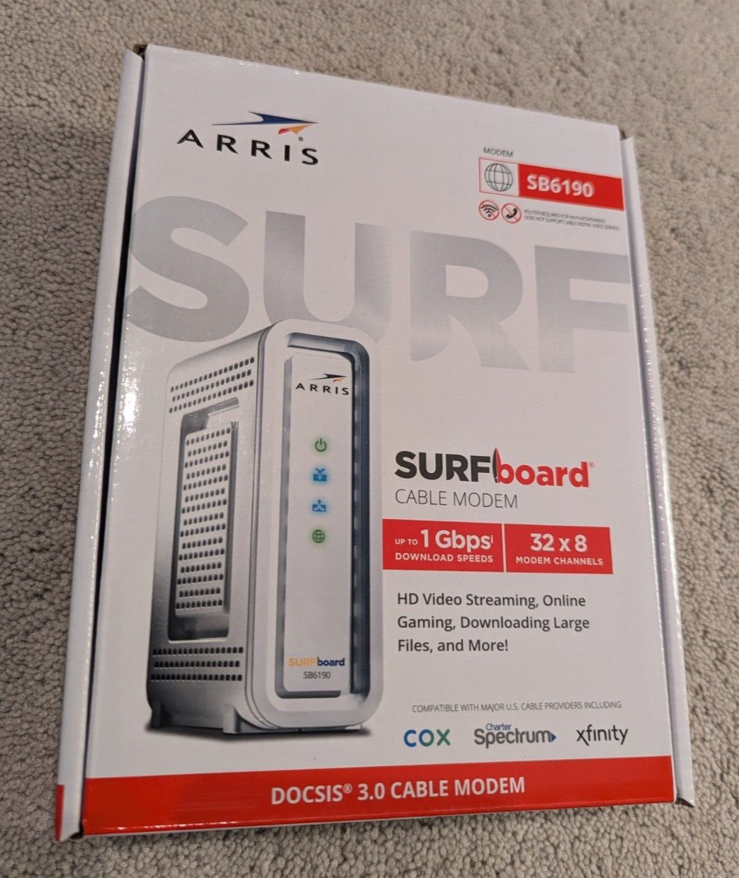 ARRIS Surfboard SB6190-RB DOCSIS 3.0 Cable Modem, White Working in Original Box