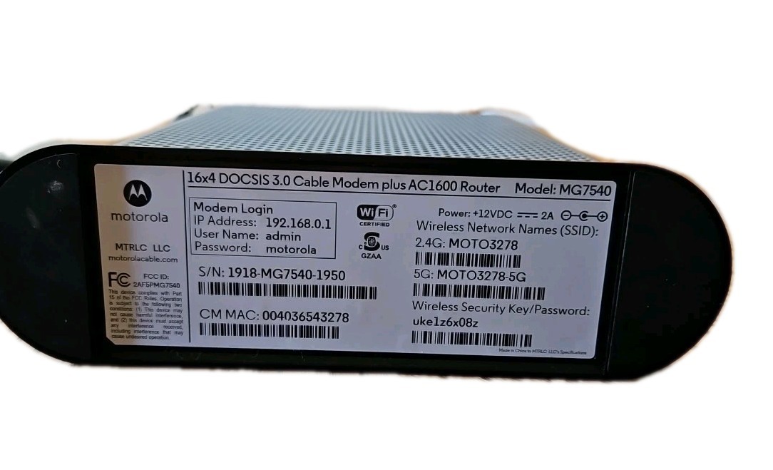 Motorola 3.0 16×4 Cable Modem Plus AC1600 WIFI Router MG7540 Tested