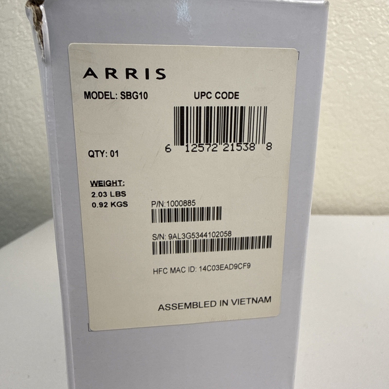 Arris SBG10 Cable Modem Router Combo DOCSIS 3.0 16 X 4 GB Comcast Xfinity, Cox