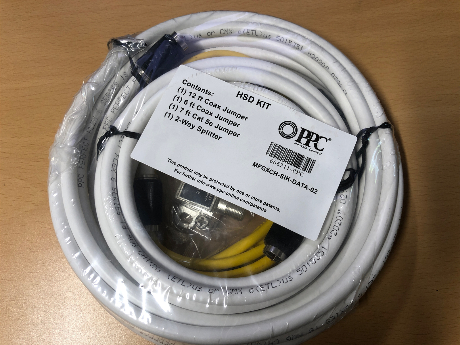 12ft 6ft Coax Jumpers, 7ft Cat 5e Jumper, 2-Way Splitter Pack NEW CH-SIK-DATA-02