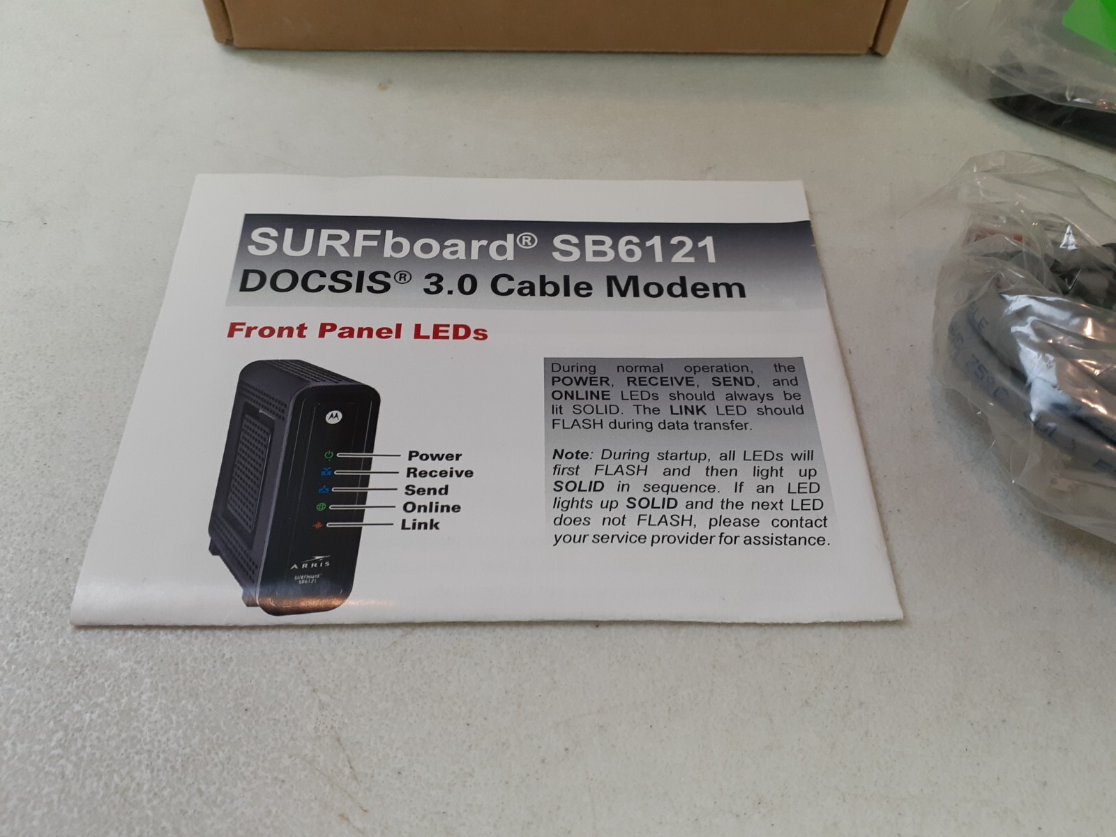 NEW MOTOROLA Surfboard CABLE MODEM Model SB5100 Cable & Instr. *NO POWER SUPPLY