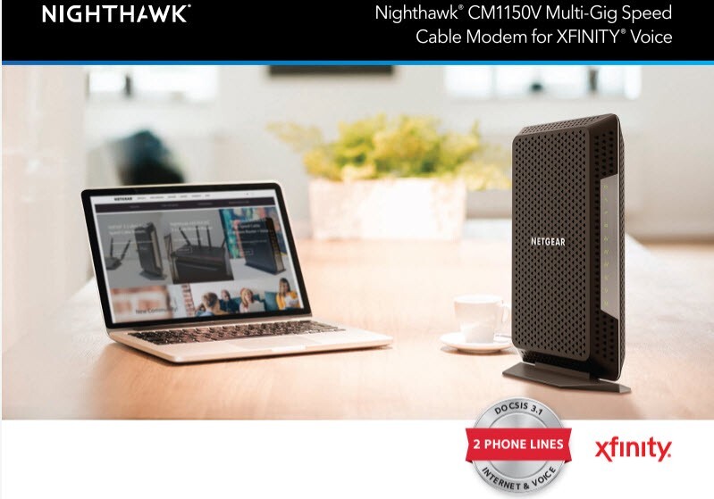 NETGEAR CM1150V Nighthawk Multi-Gig Speed Cable Modem for XFINITY Voice