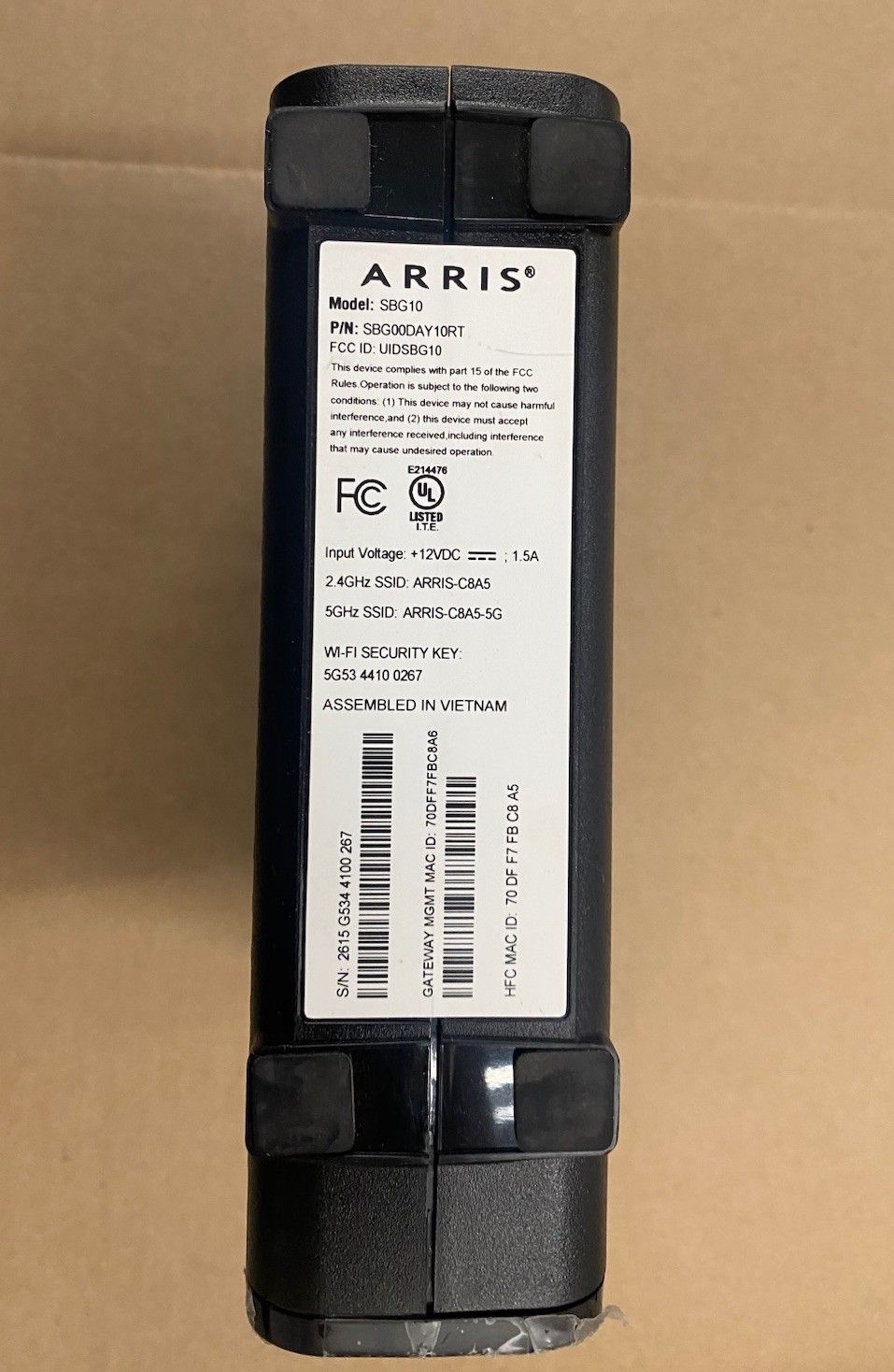 ARRIS SBG10 SURFboard AC1600 Dual-Band Cable Modem Router – Black NO Adapter