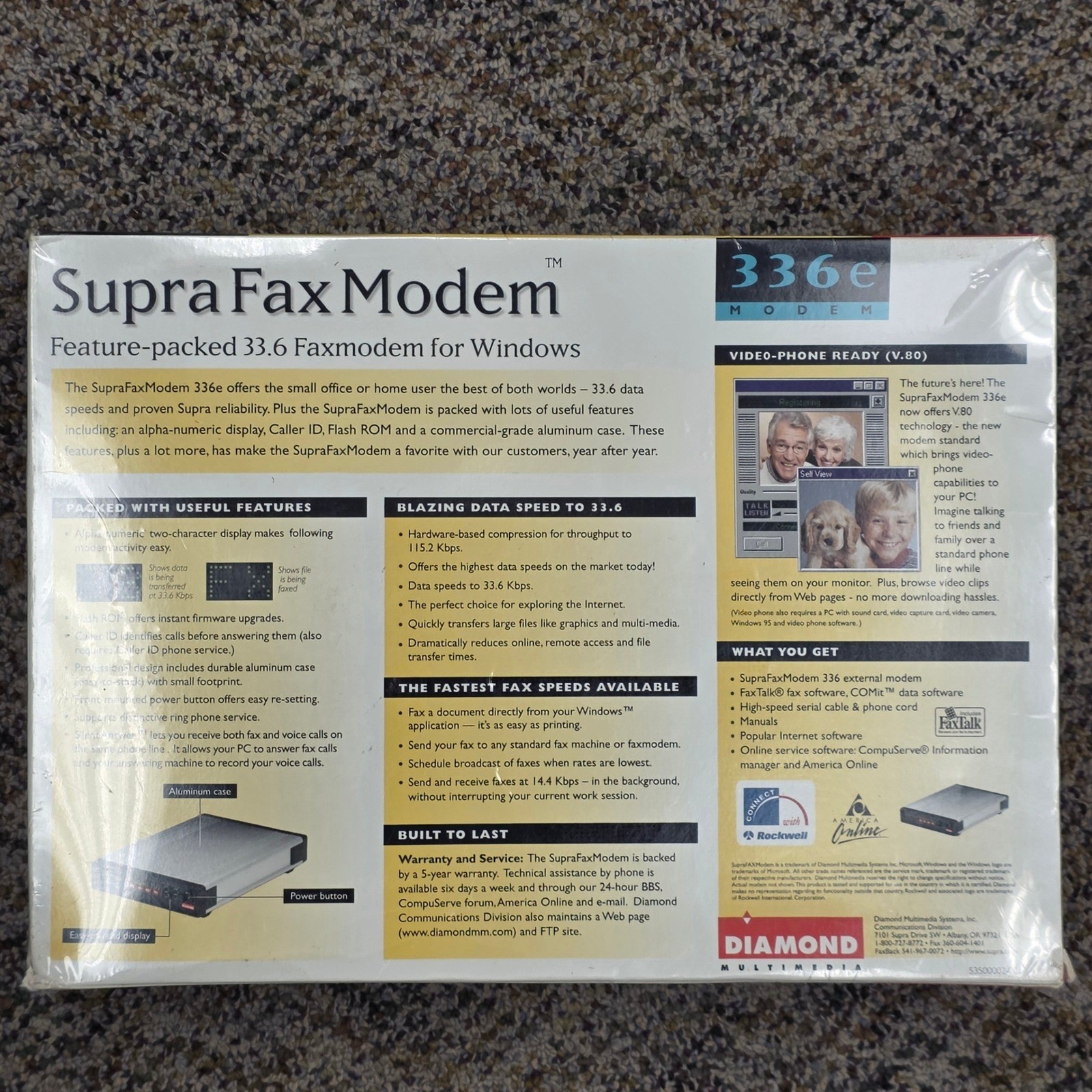 Diamond SupraExpress 336e External Fax Modem 33.6 Windows 95 Vintage Sealed New