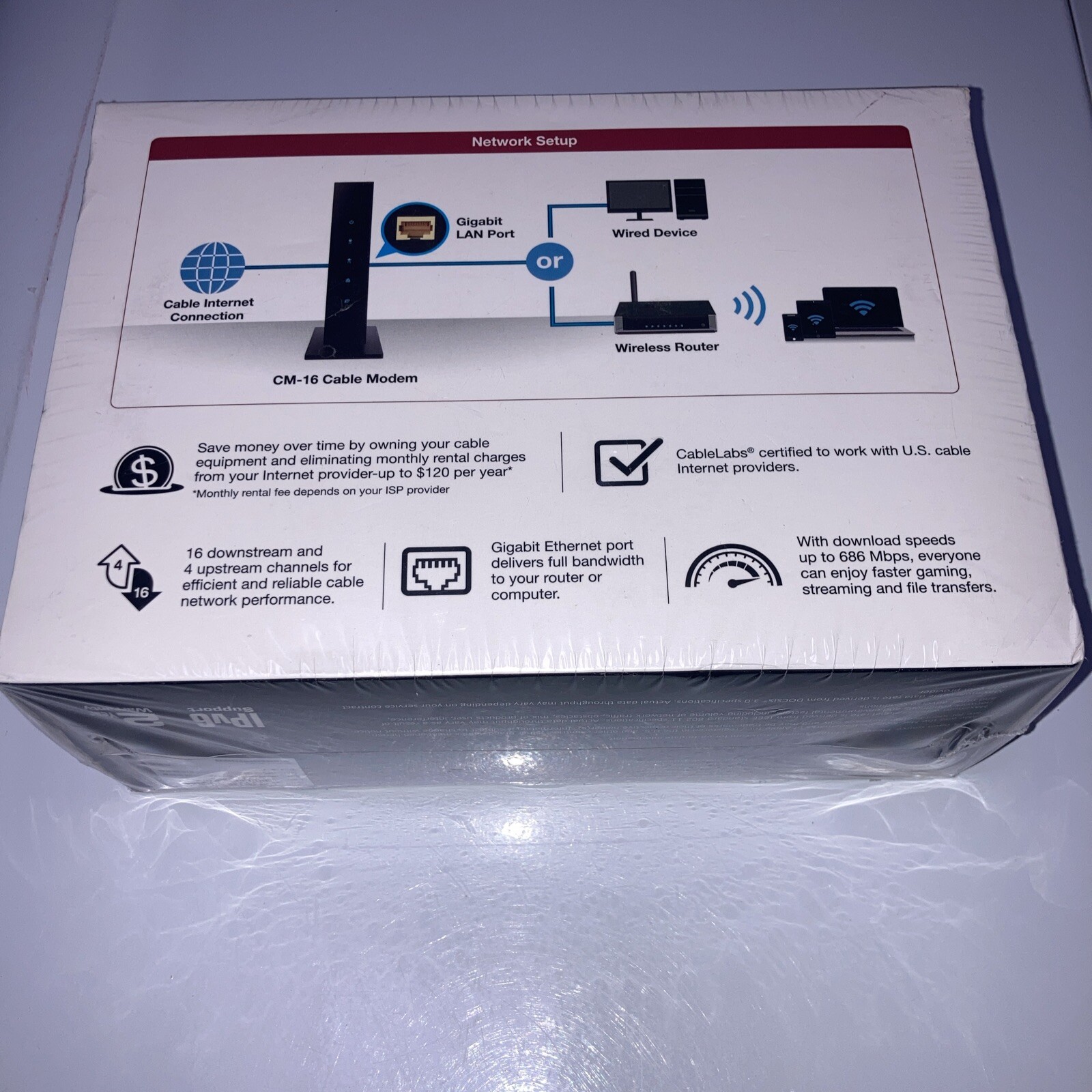 Asus CM-16 DOCSIS 3.0 Cable Modem Gigabit LAN 686Mbps New Spectrum Or Xfinity