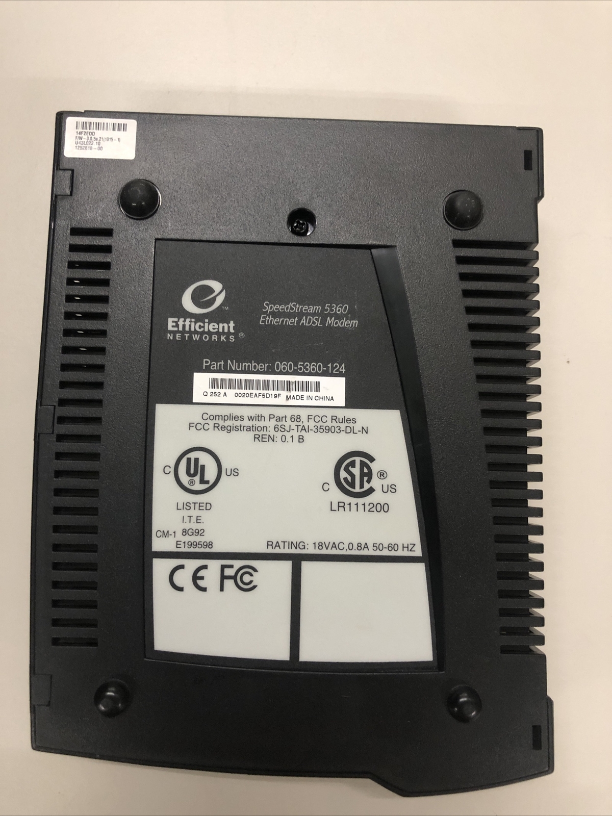 EFFICIENT NETWORKS SPEEDSTREAM 5360 ADSL MODEM NO AC ADAPTER – PREOWNED