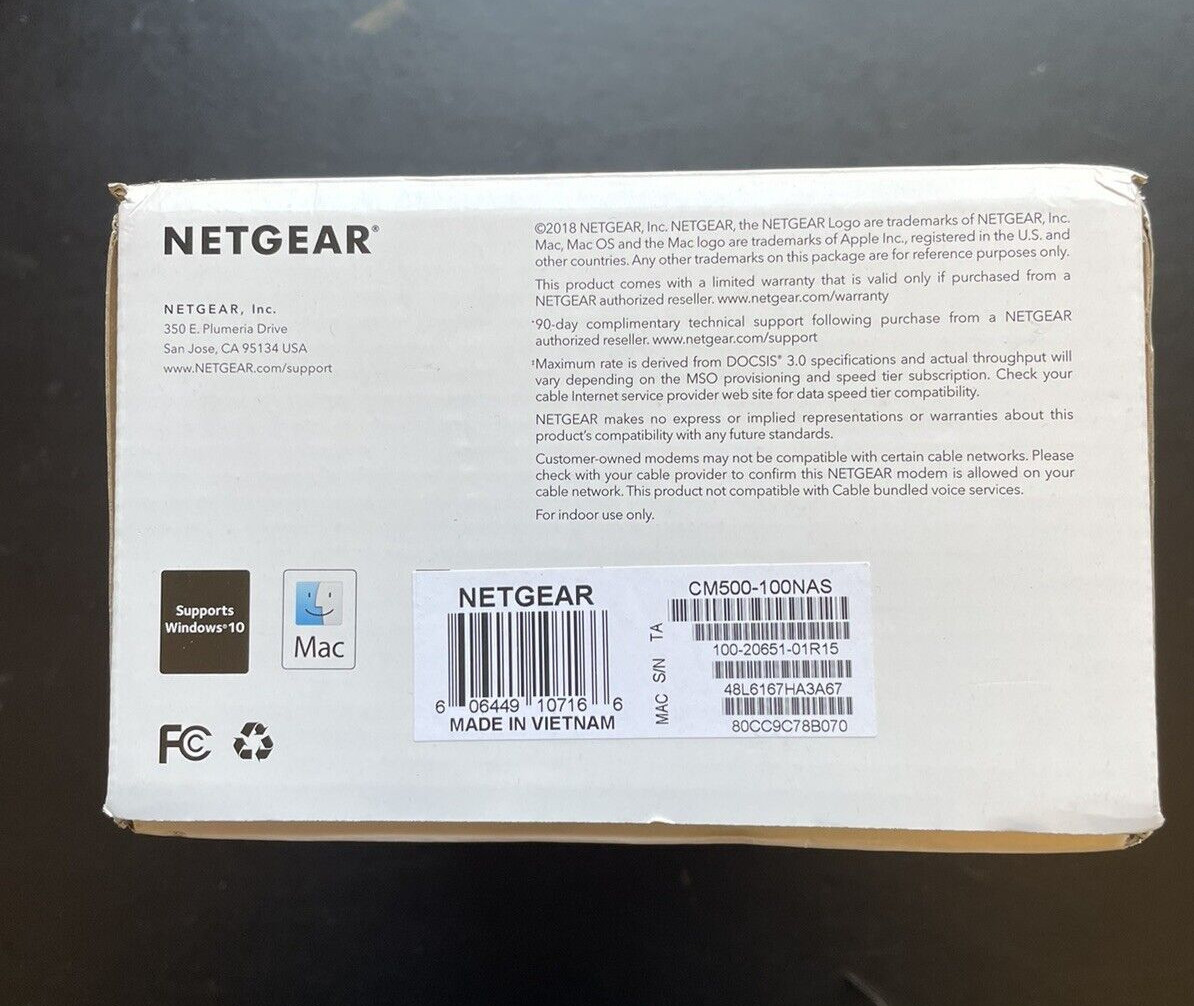 NETGEAR CM500 (CM500100NAS) 680 Mbps Cable Modem