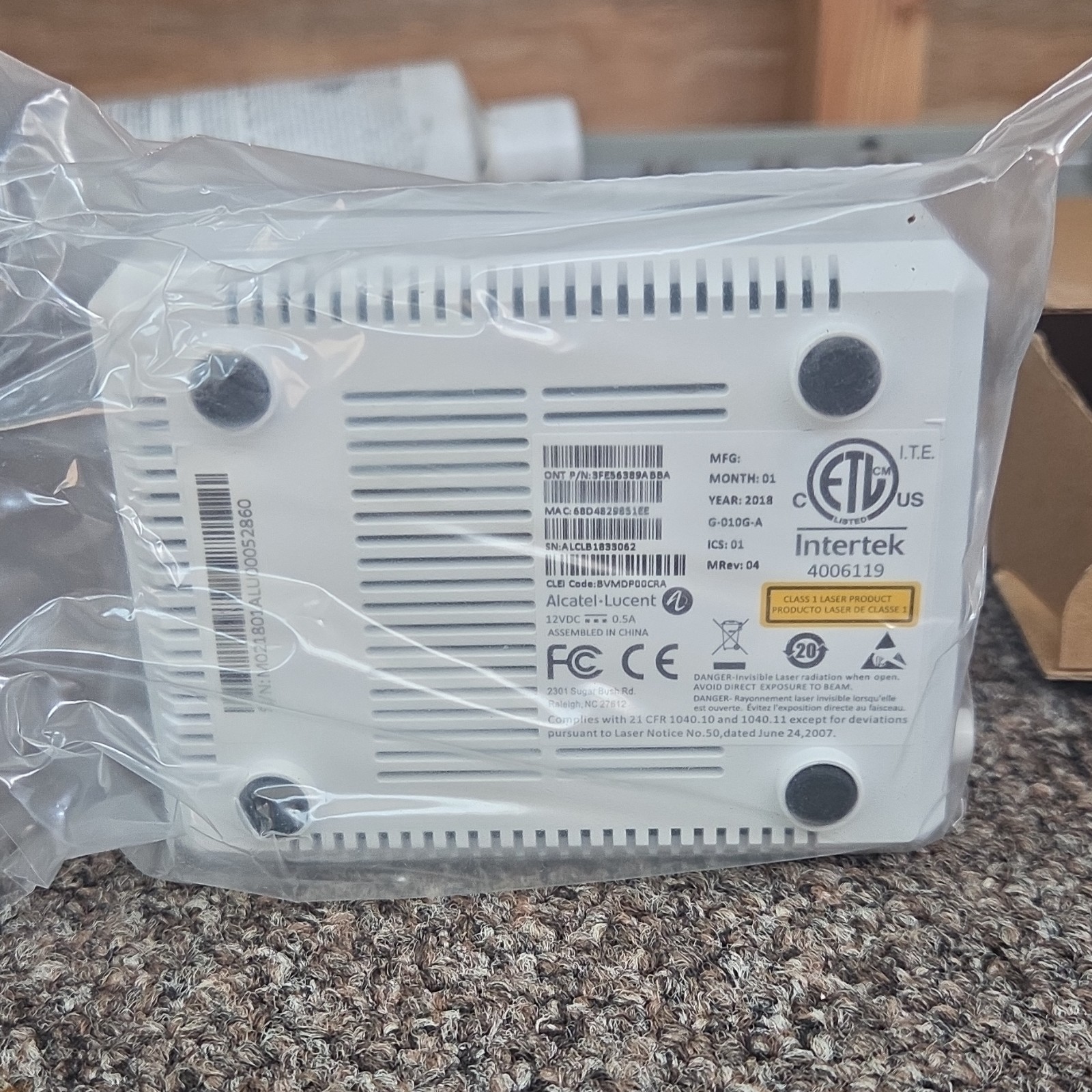 Nokia G-010G-A GPON Terminal White w/ Power Adapter & Ethernet Cable