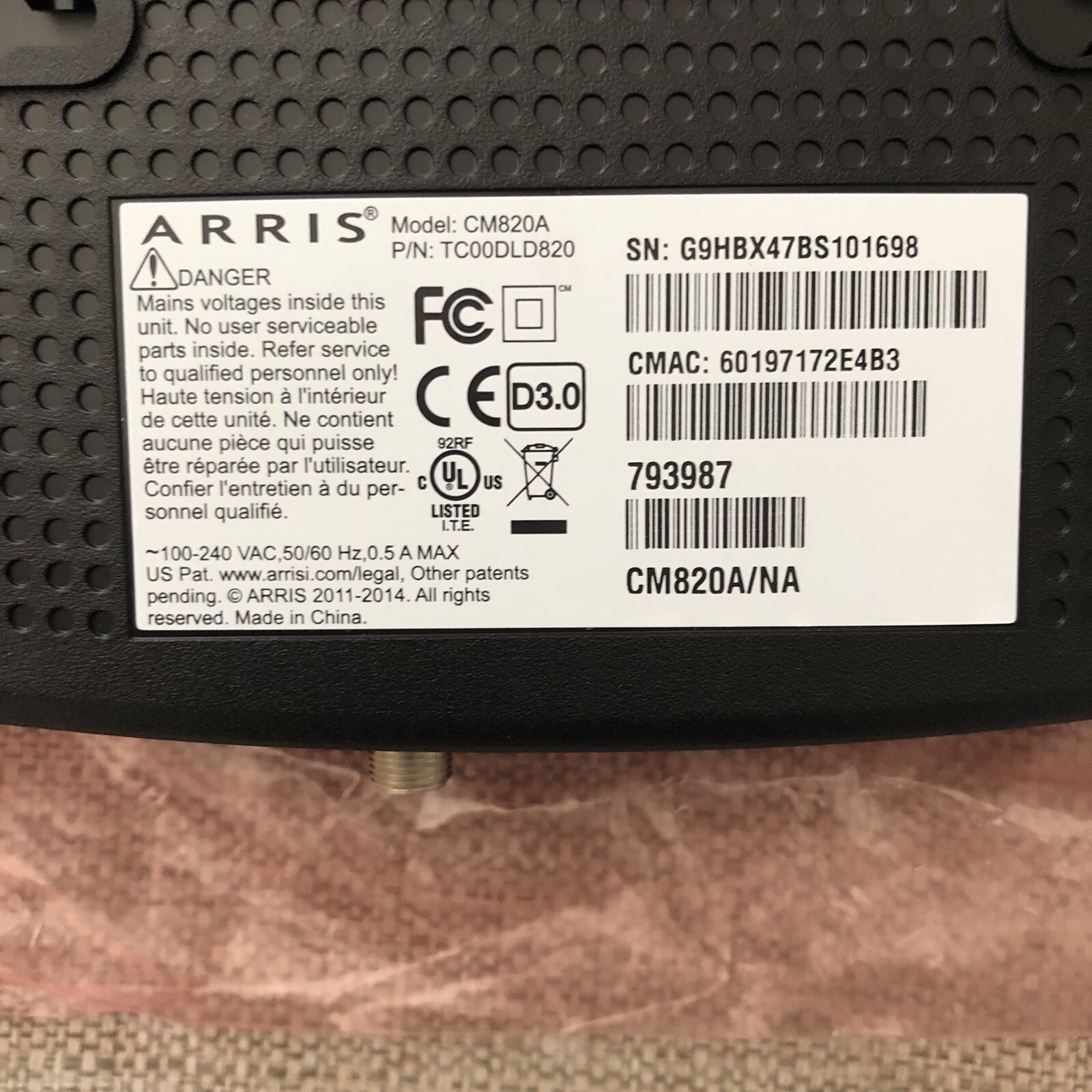 Arris CM820A DOCSIS 3.0 Cable Modem (Comcast Version) New