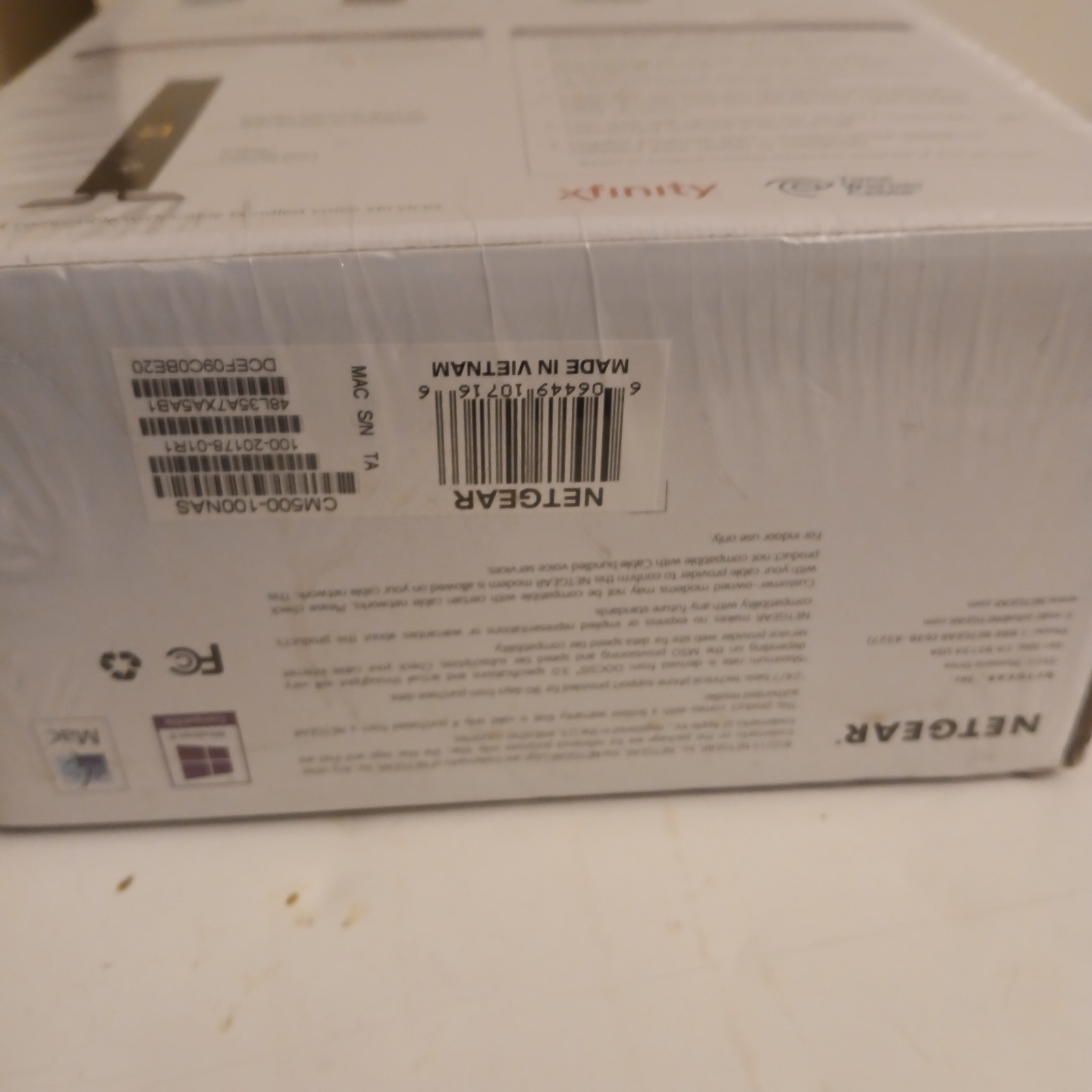 NIB NETGEAR CM500 Cable Modem (CM500100NAS) 680 Mbps with Power & Ethernet Cord