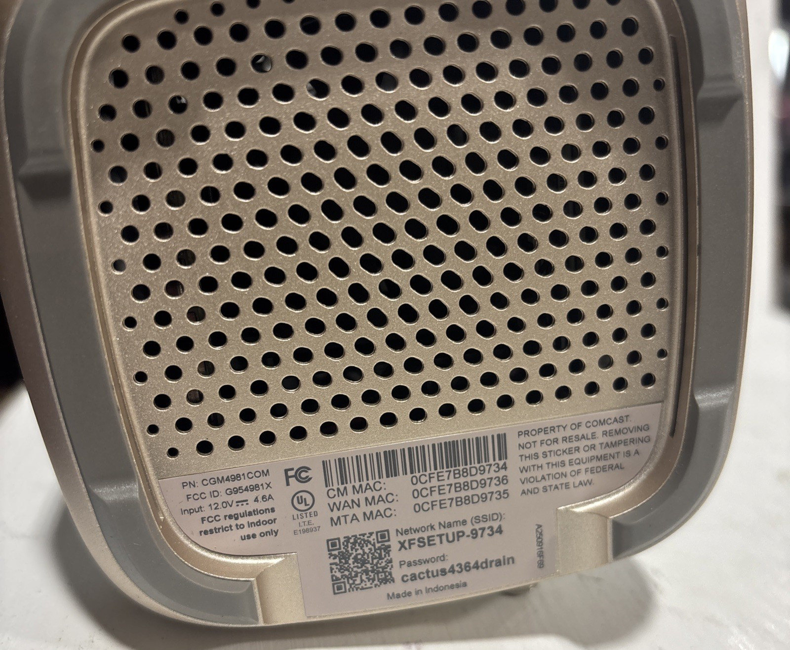 Xfinity XFi Gateway Router XB8-T Triband Wifi CGM4981COM No Power Cord