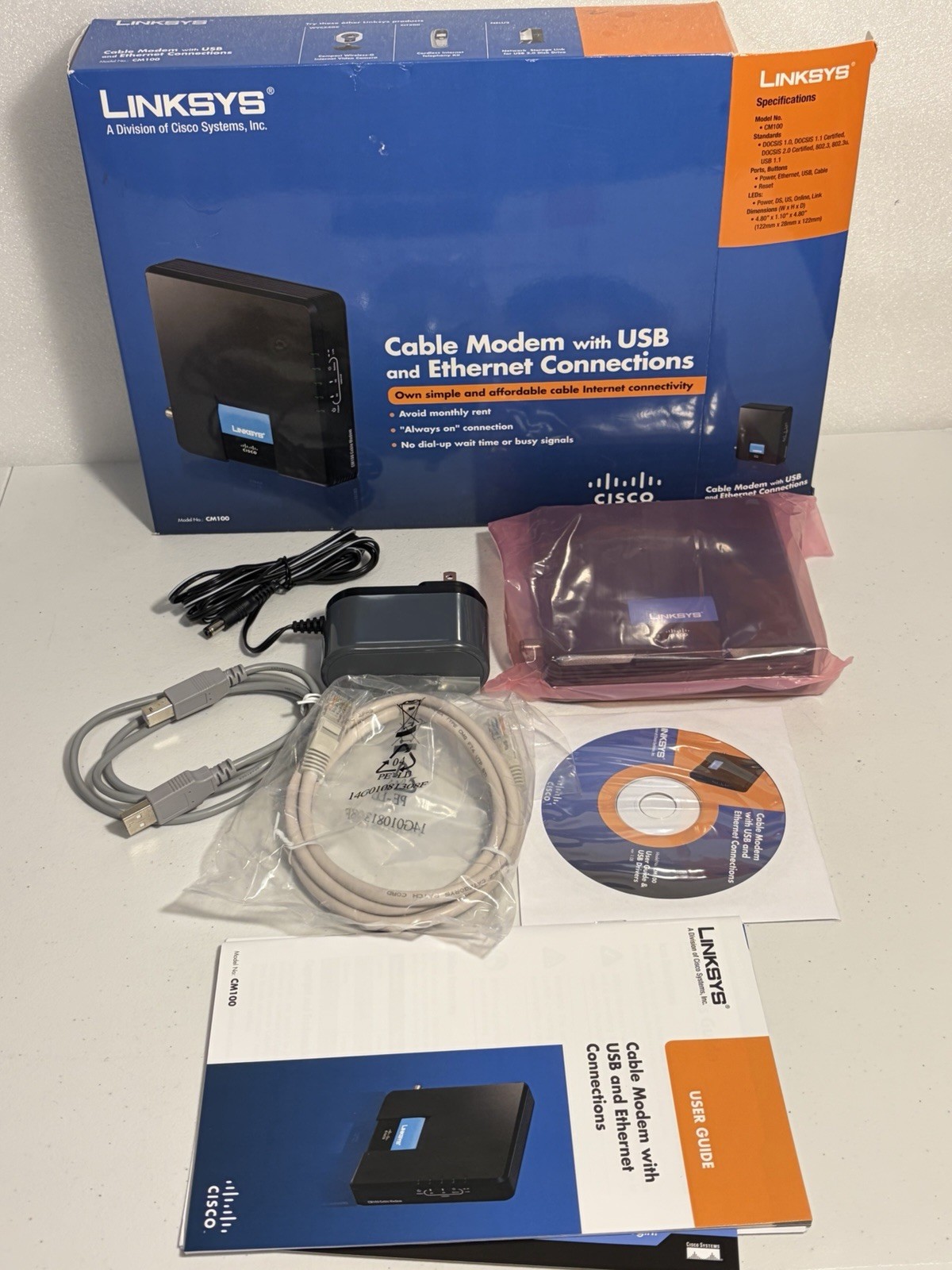Cisco-Linksys Cable Modem with USB And Ethernet Connections Model #CM100