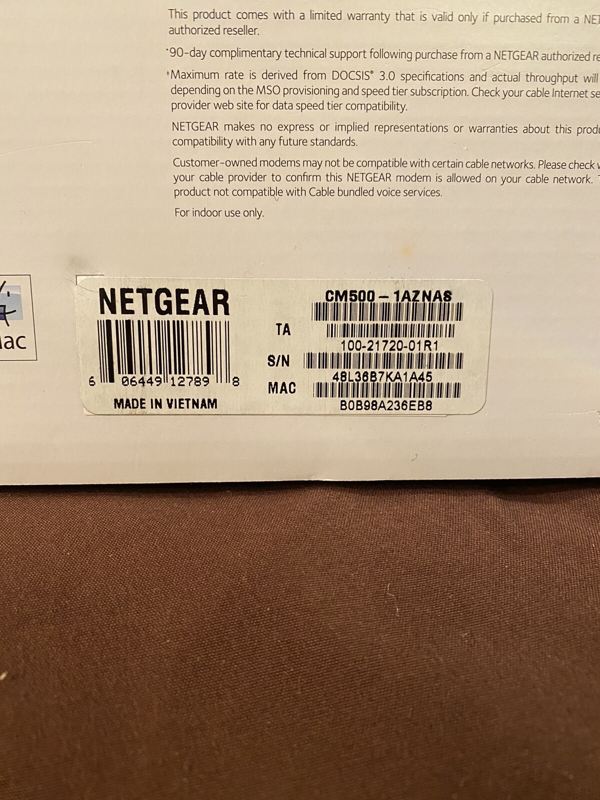 NETGEAR CM500-1AZNAS (16×4) DOCSIS 3.0 Cable Modem💥