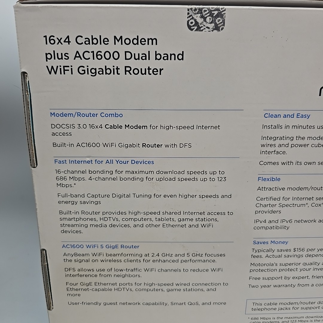 Motorola MG7540 16×4 DOCSIS 3.0 Cable Modem & AC1600 WiFi Router