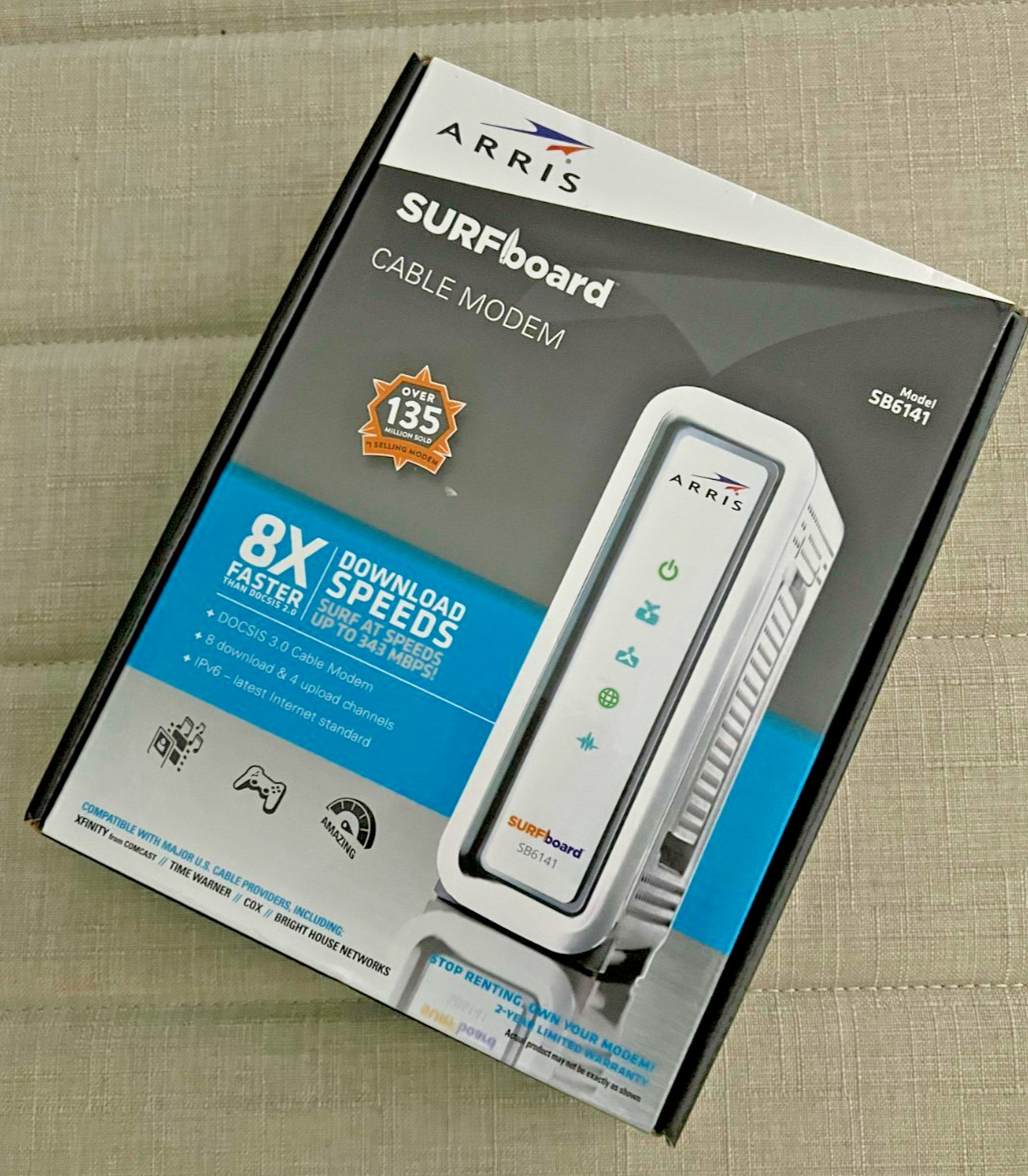NEW ARRIS SURFboard SB6141 DOCSIS 3.0 Cable Modem 8XFaster Than Docsis 2.0