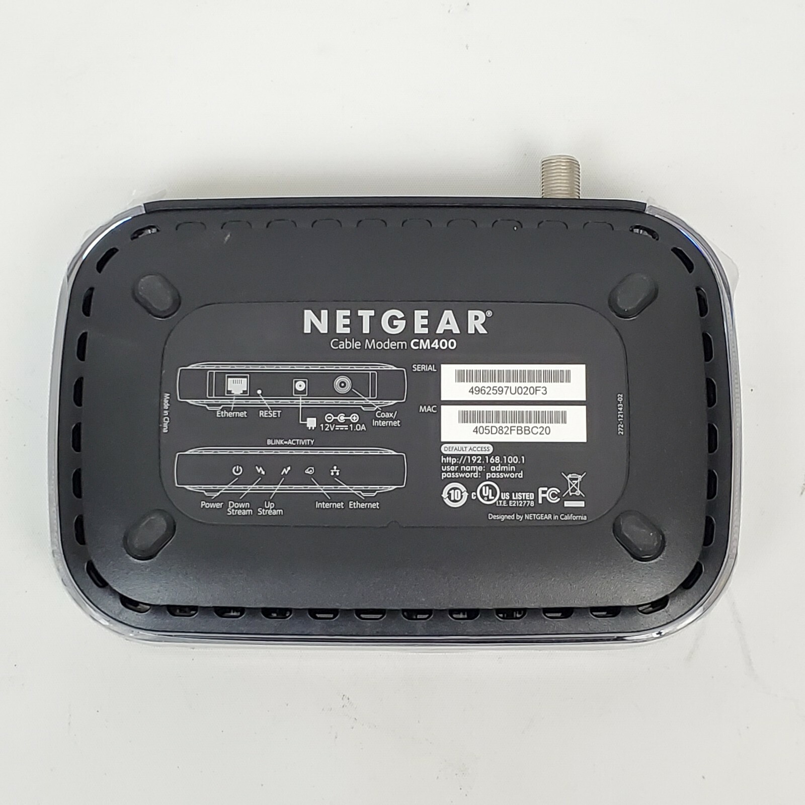 Netgear DOCSIS 3.0 High Speed Cable Modem 340 Mbps CM400-100NAS