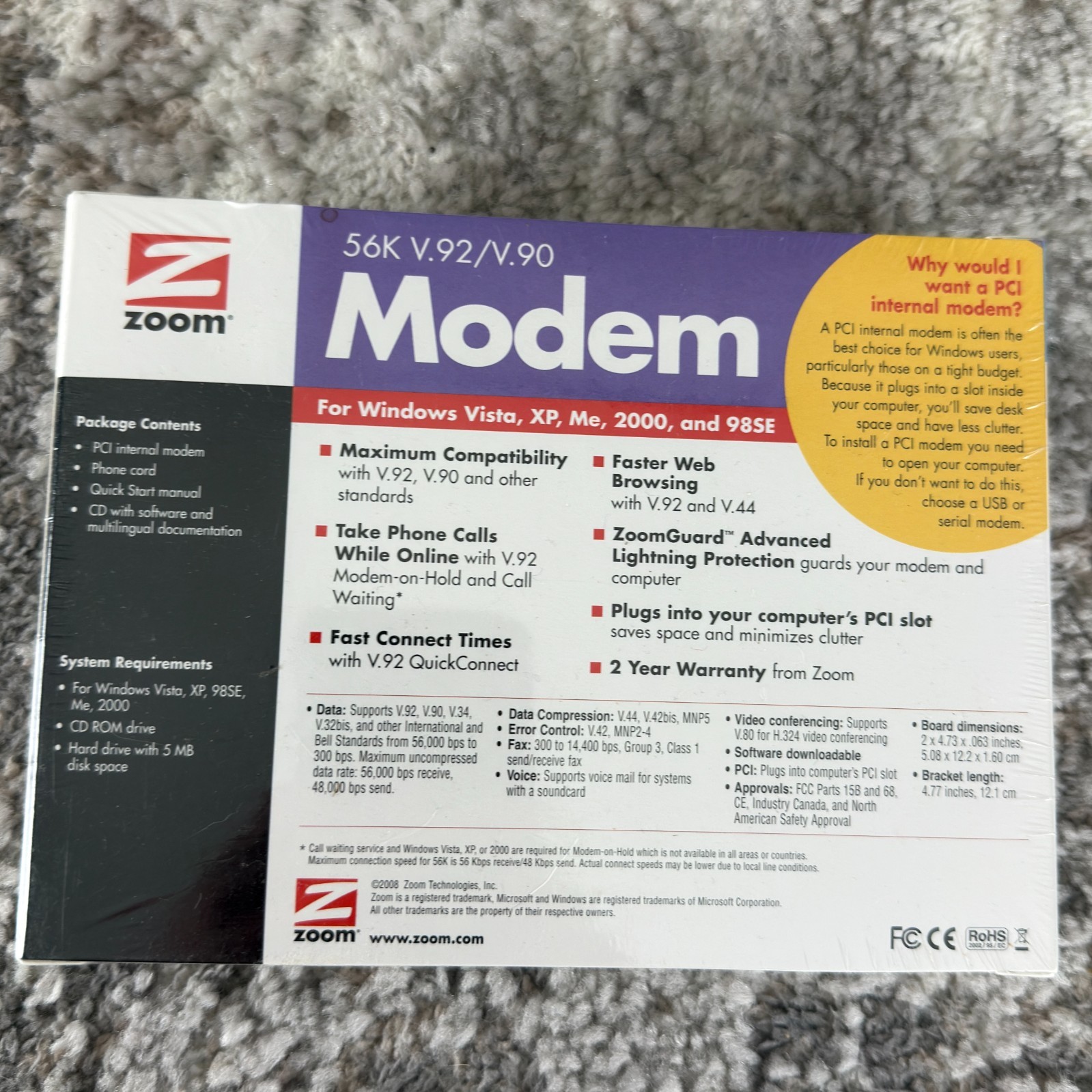 Zoom 56K V.92/V.90 PCI Internal Modem Model 3030 Sealed
