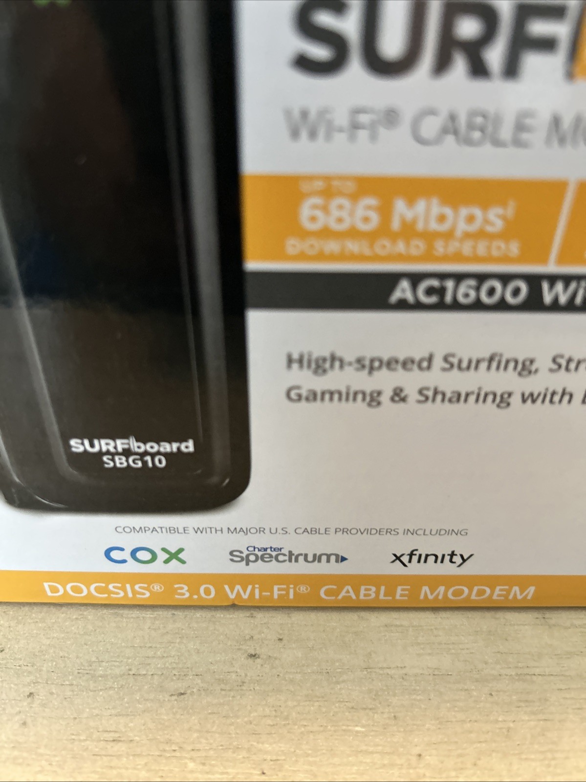 ARRIS SBG10 SURFboard AC1600 Dual-Band Cable Modem Router – Black – New , F2