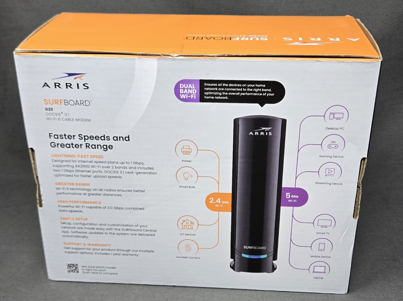 ARRIS G20 DOCSIS 3.1 Cable Modem & AX3000 WiFi 6 Router, NEW (Sealed)