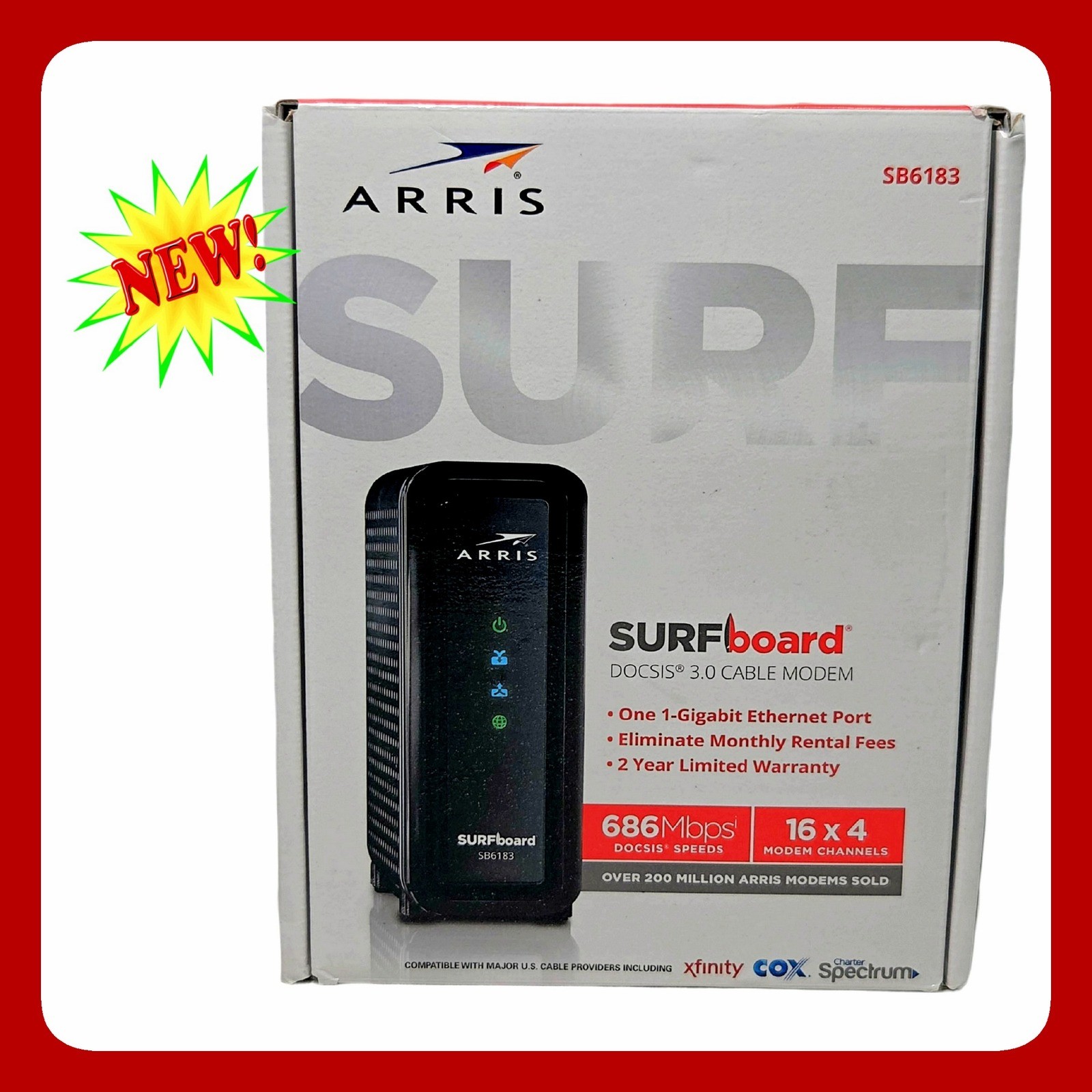 Arris SB6183 UPC 612572216712 DOCSIS 3.0 Surfboard Modem 686 Mbps Black NWT New