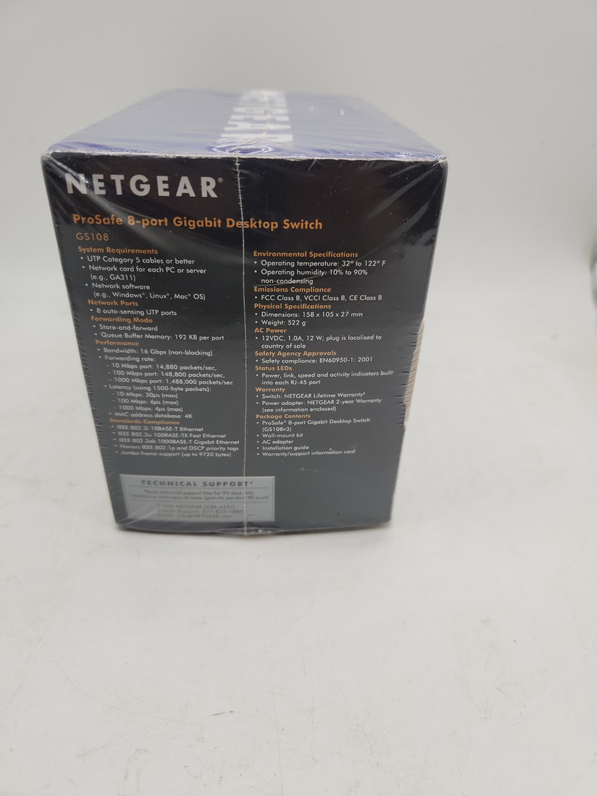 Netgear Prosafe 8 Port Gigabit Switch GS108 10/100/1000 Mbps New