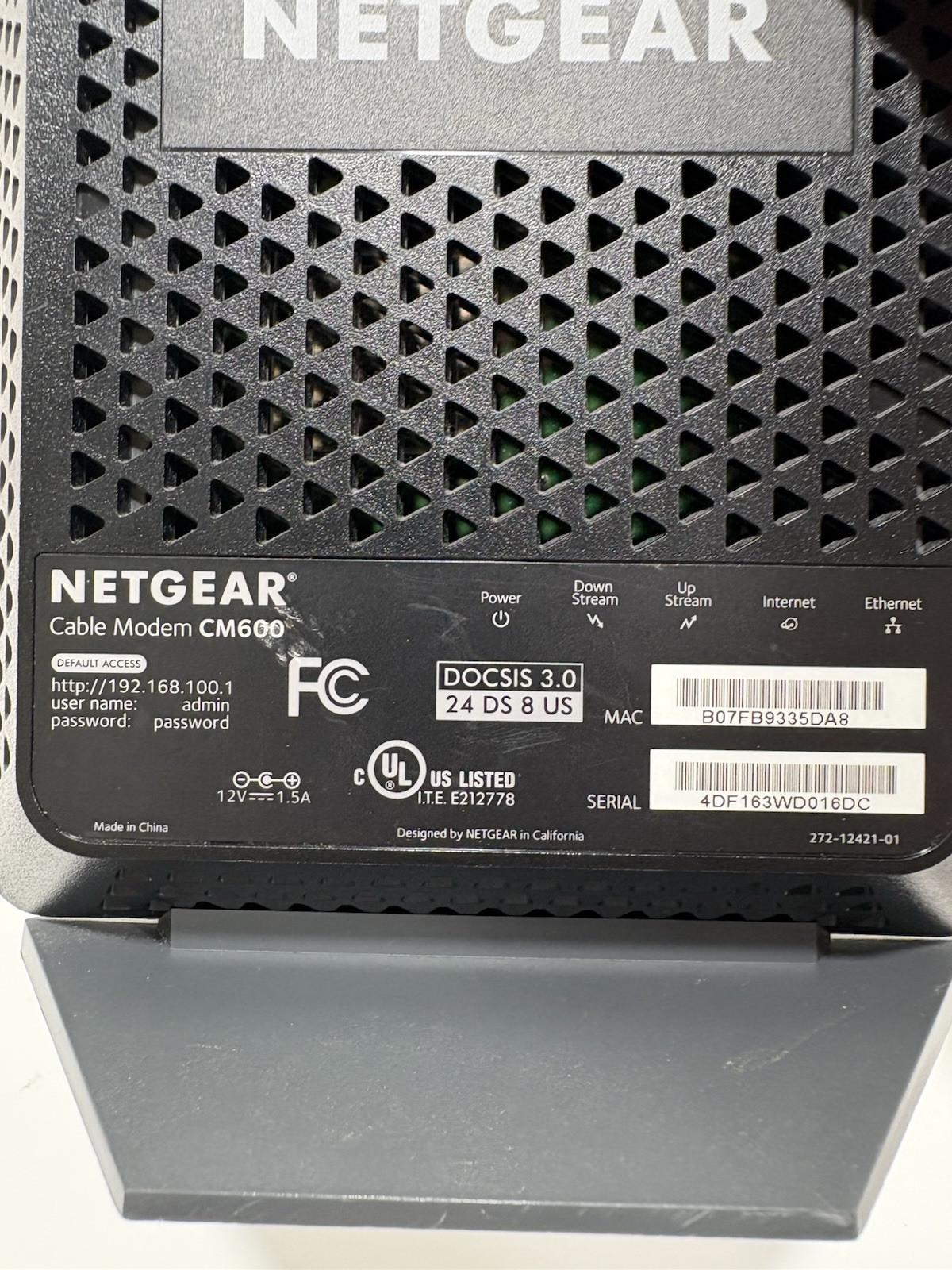 NETGEAR CM600-1AZNAS 960Mbps High Speed 3.0 Cable Modem Read Description