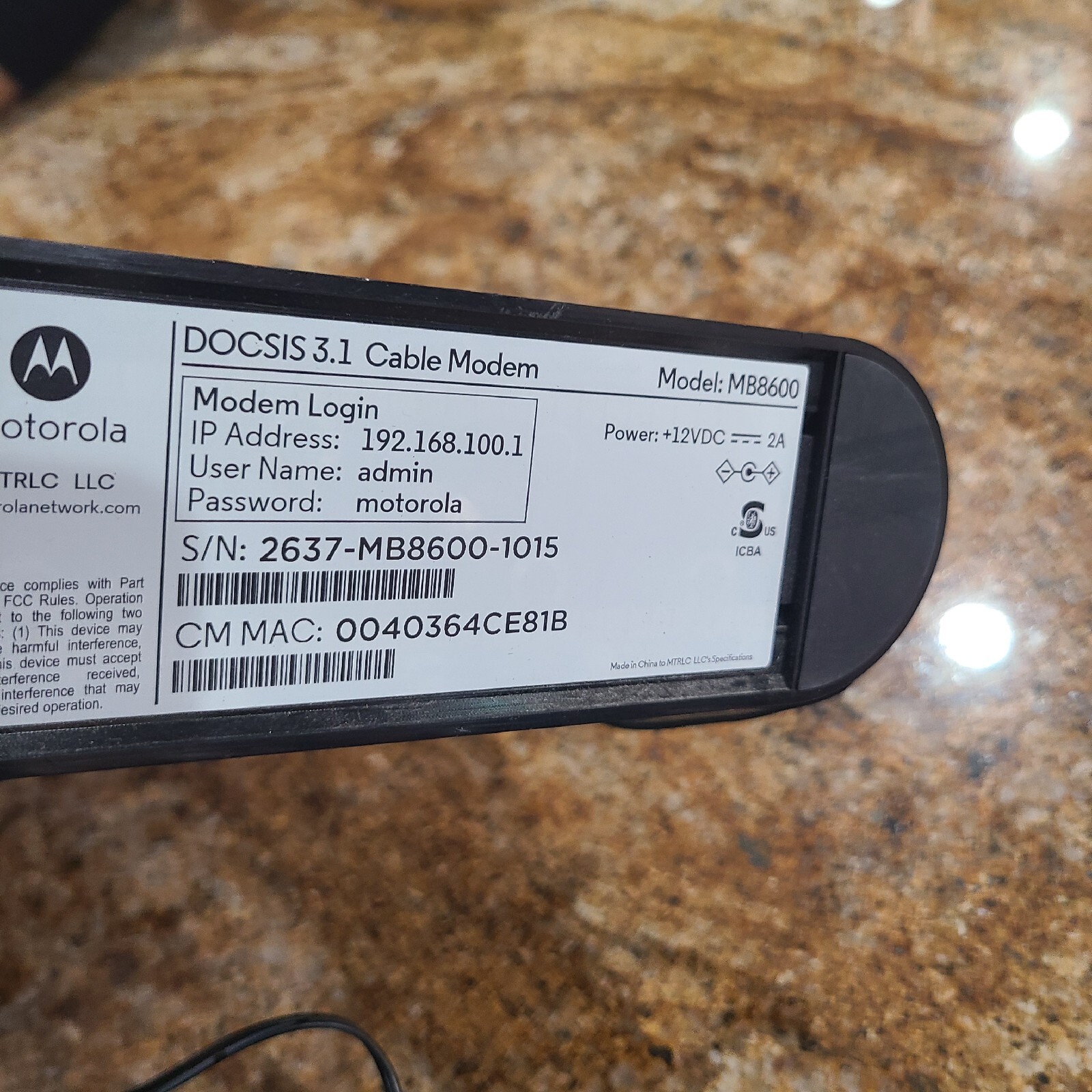 Motorola MB8600 DOCSIS 3.1 Cable – Black modem 