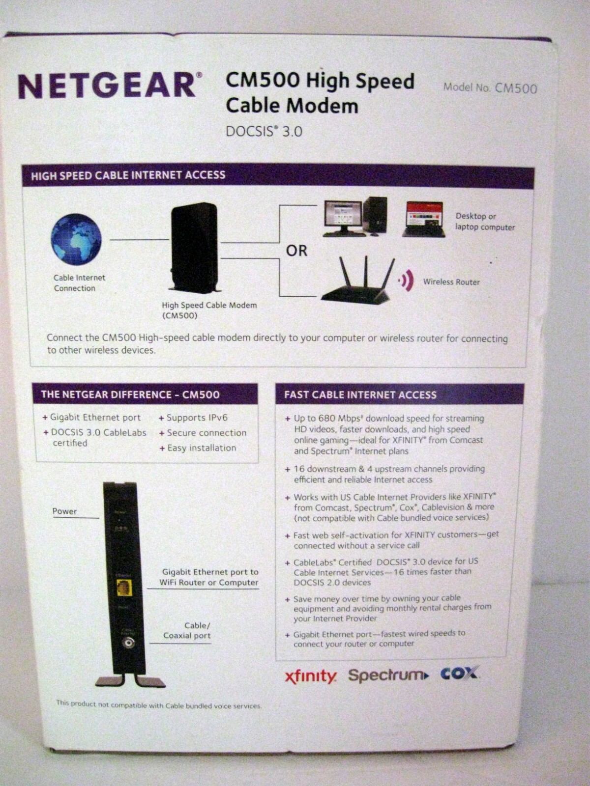 🛜NETGEAR CM500 CM500-1AZNAS 16×4 DOCSIS 3.0 Cable Modem🌟680 Mbps