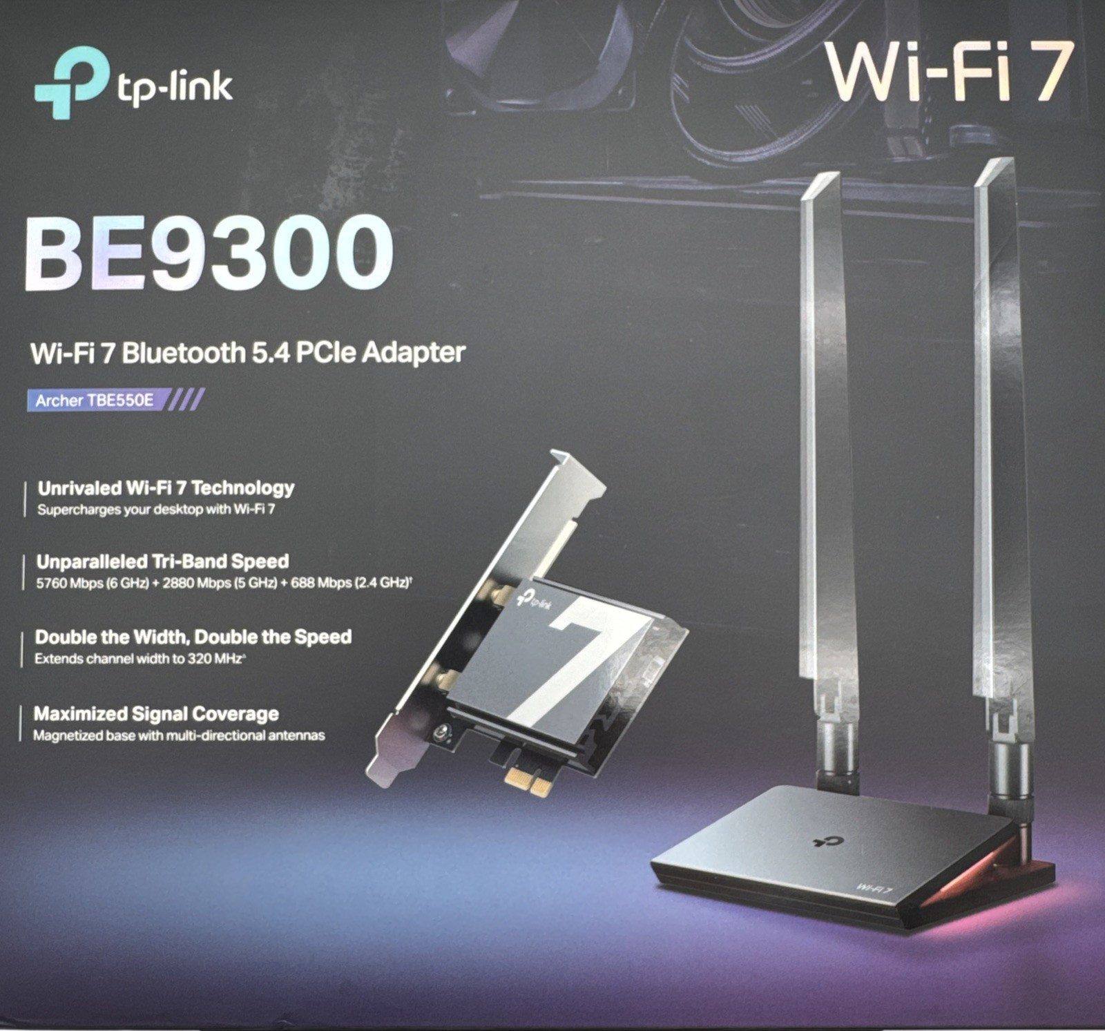 TP-Link | TBE550E BE9300 | Wi-Fi7 Bluetooth PCIe Adapter Tri-Band Bluetooth 5.4