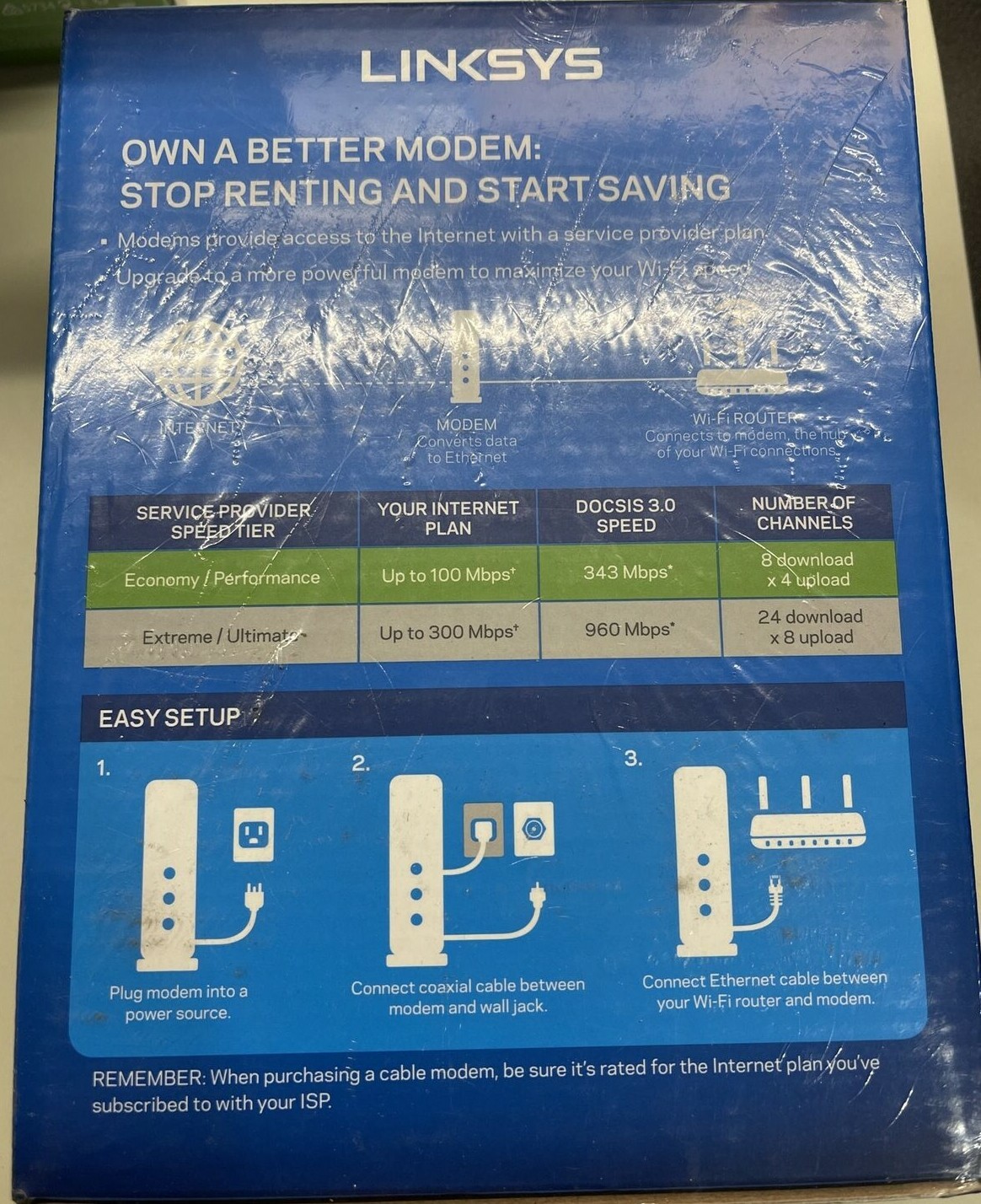 Linksys DOCSIS 3.0 8×4 Cable Modem Certified with Comcast Xfinity, Spectrum, Cox