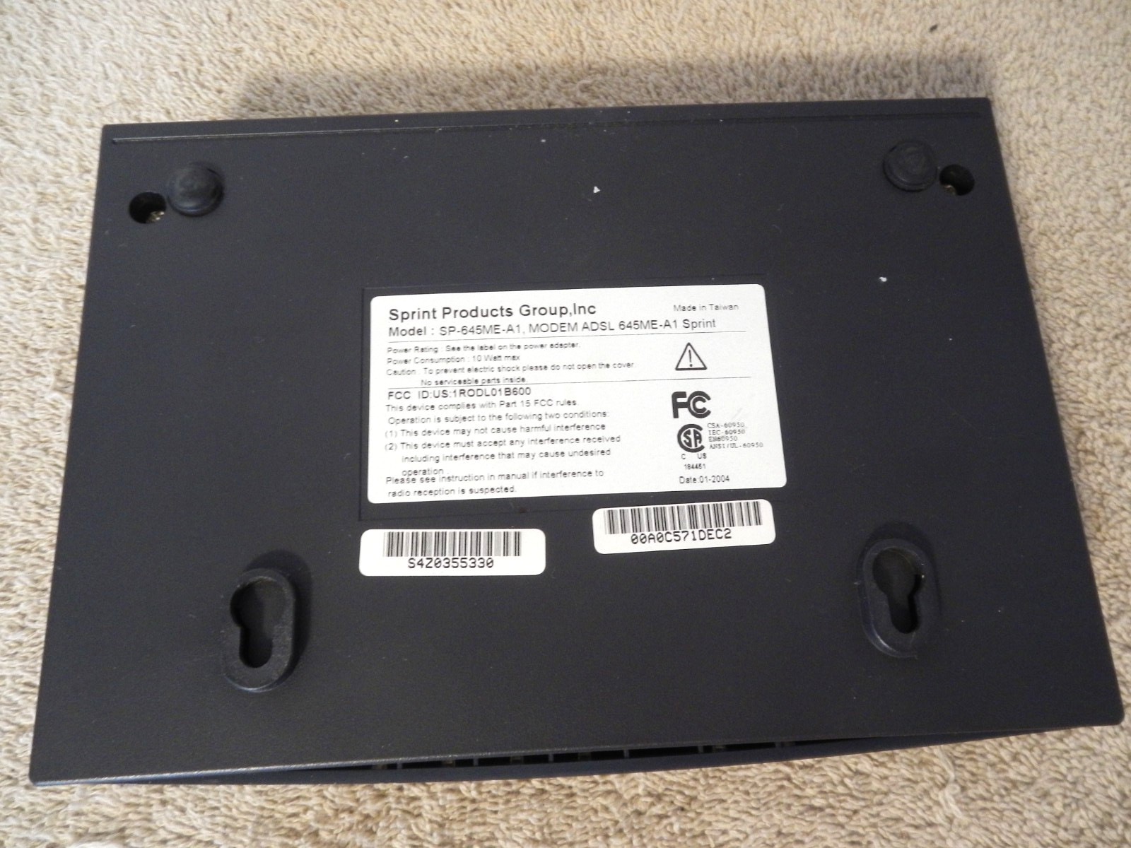 Sprint 645 ADSL Modem Complete w/ AC Power Cord + Ethernet Cable ** GRADE A **