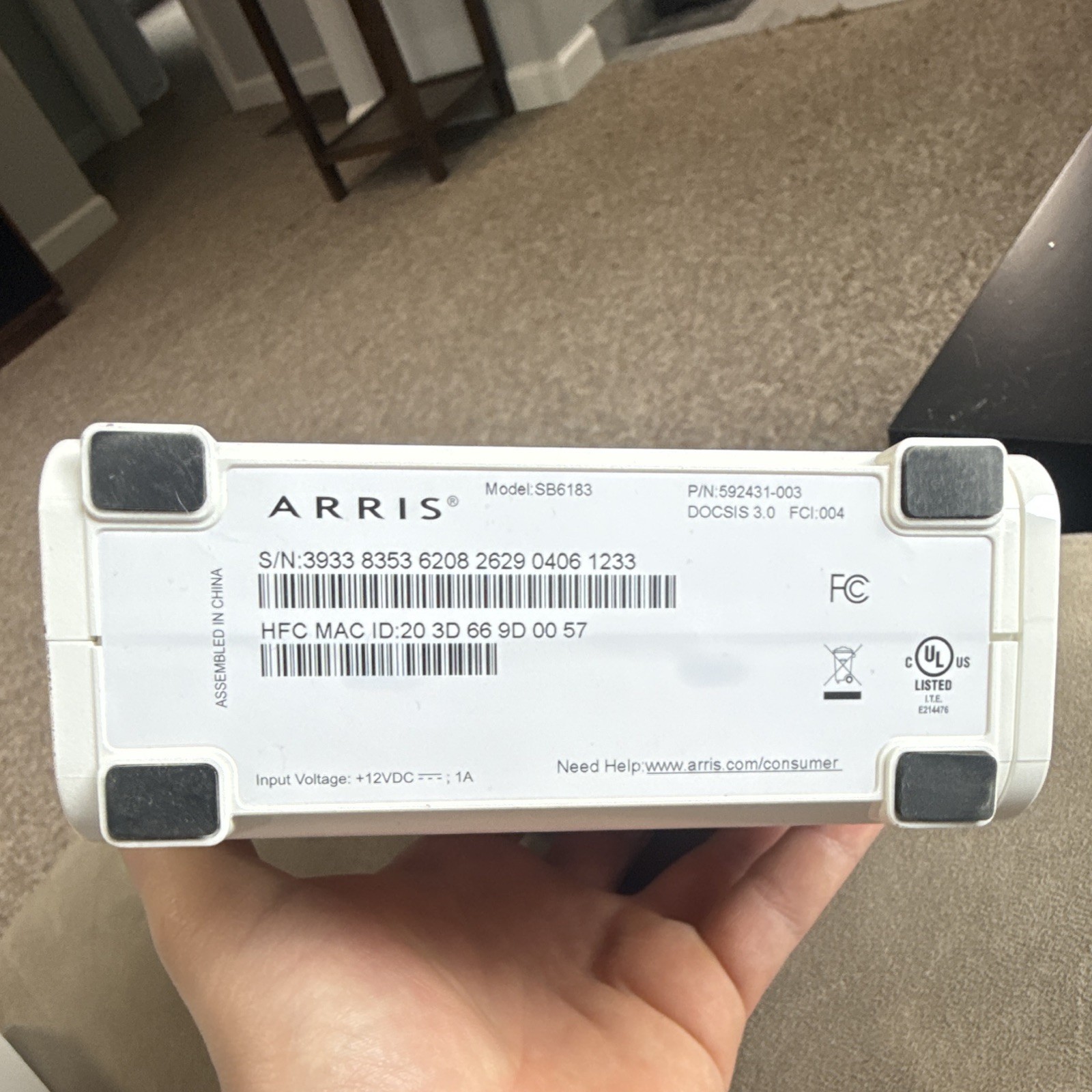 ARRIS SURFboard SB6183 DOCSIS 3.0 Cable Modem Ethernet Coaxial White