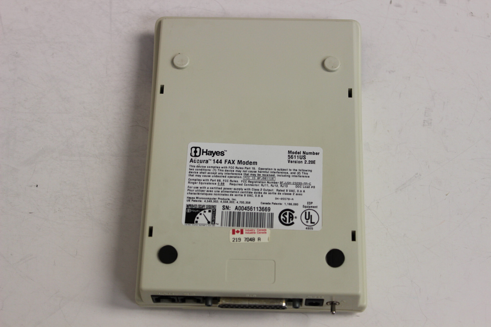 HAYES 5611US ACCURA 144 FAX MODEM EXTERNAL **NO AC ADAPTER** WITH WARRANTY