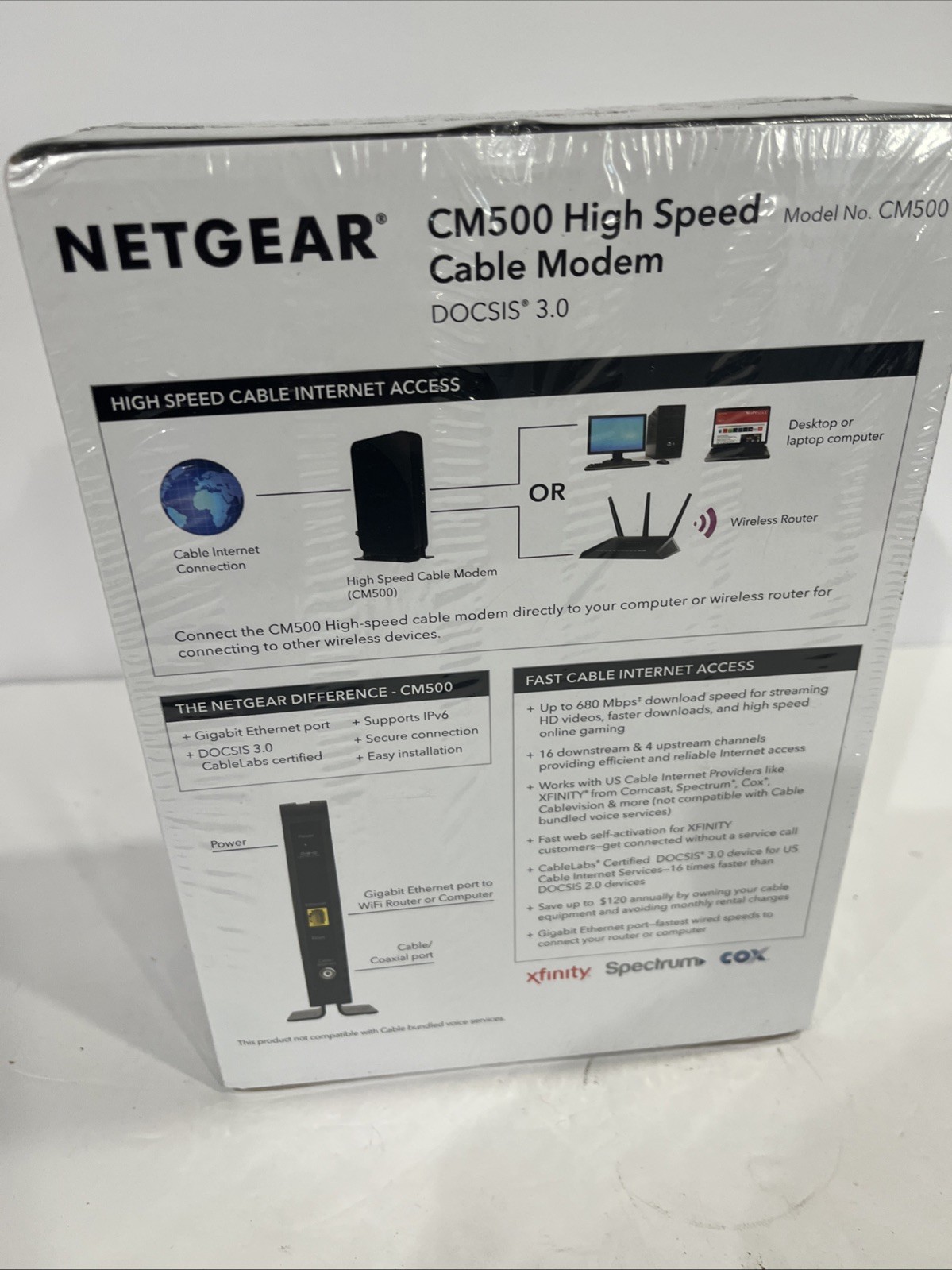Netgear High Speed Cable Modem CM500 DOCSIS 3.0 Xfinity Cox Spectrum Comcast NEW