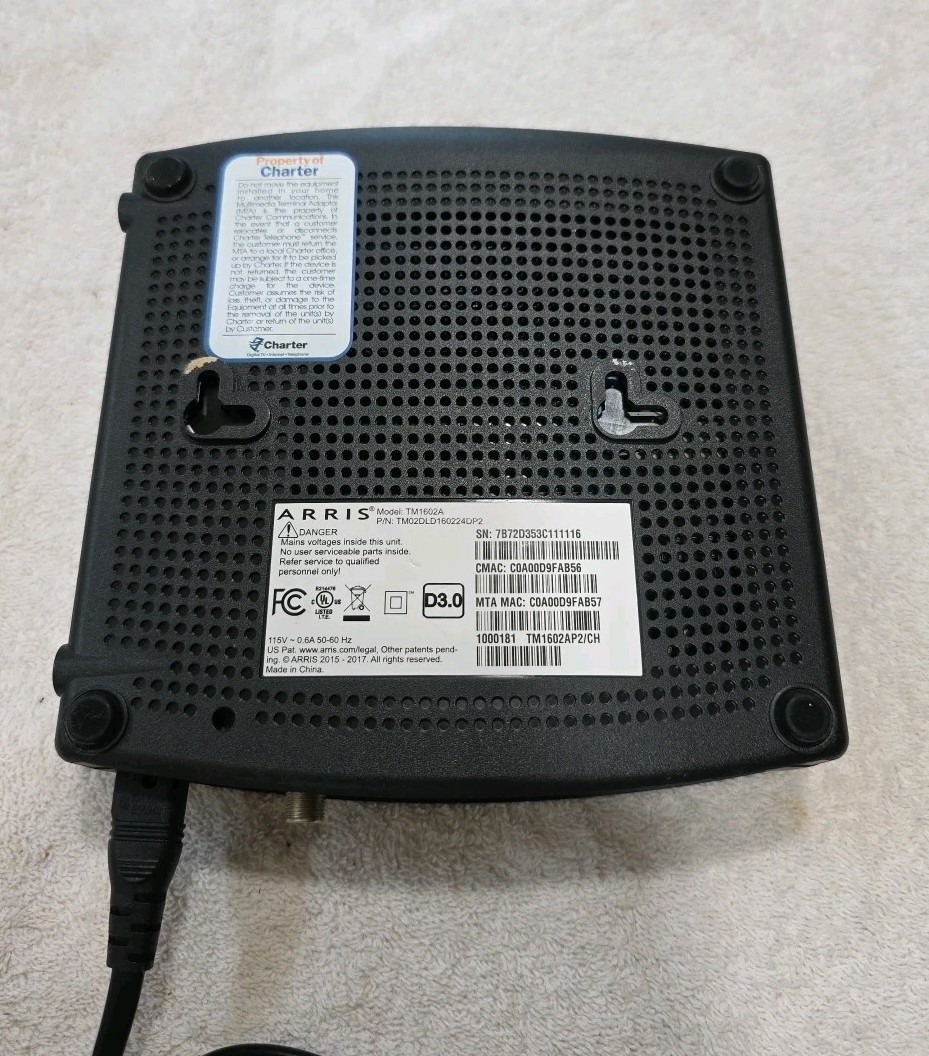 Arris Touchstone TM1602A Telephony Cable Modem16x4 Docsis 3.0
