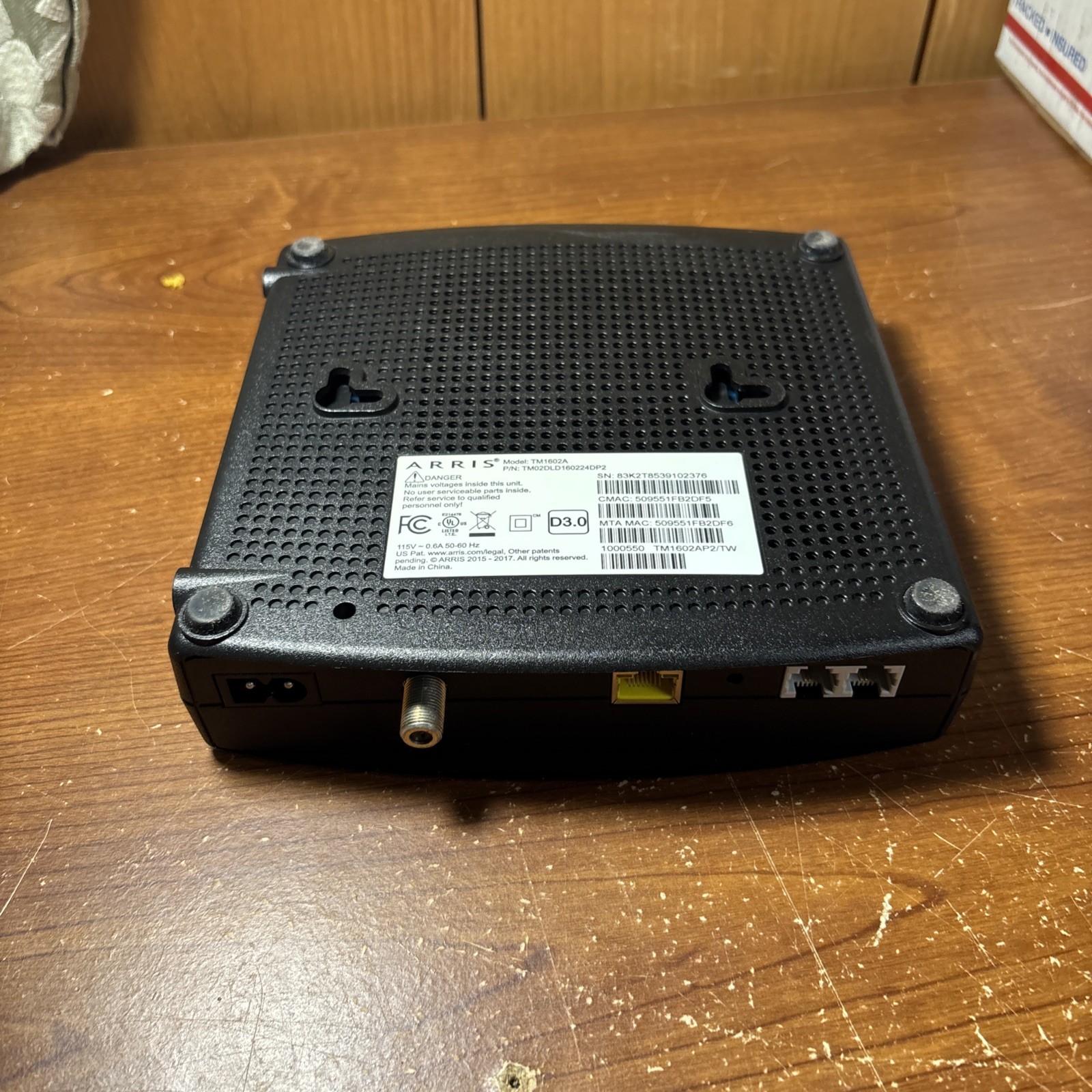 Arris TM1602 Cable Modem DOCSIS Optimum NO CORDS