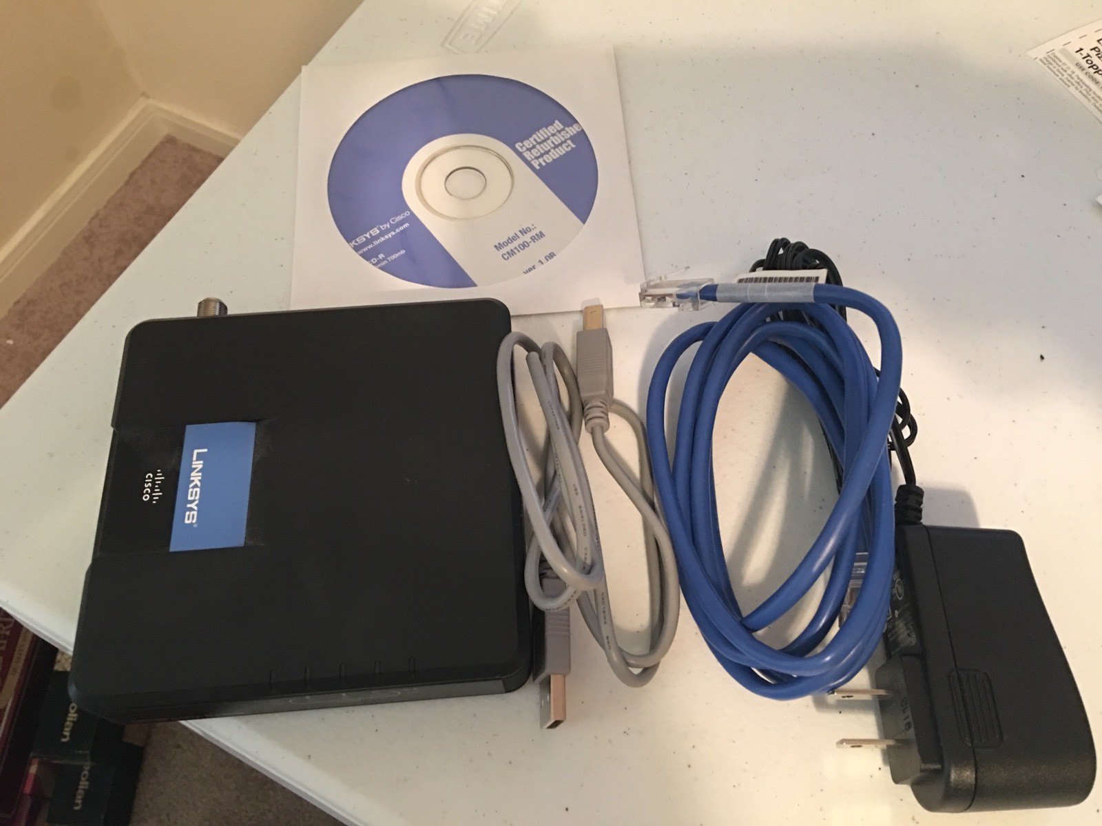CISCO LINKSYS CM100 CABLE MODEM TESTED WITH 12V AC POWER ADAPTER