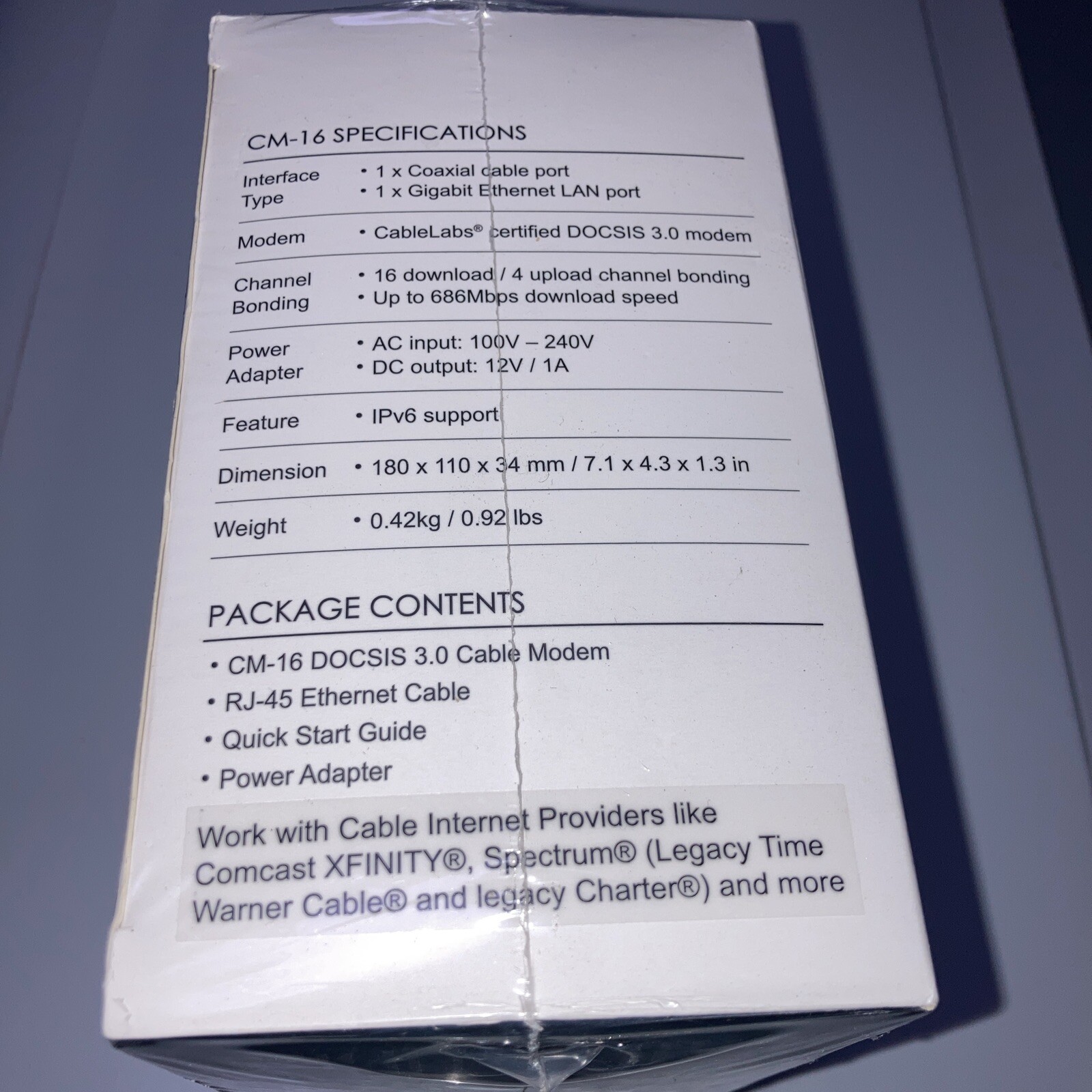 Asus CM-16 DOCSIS 3.0 Cable Modem Gigabit LAN 686Mbps New Spectrum Or Xfinity