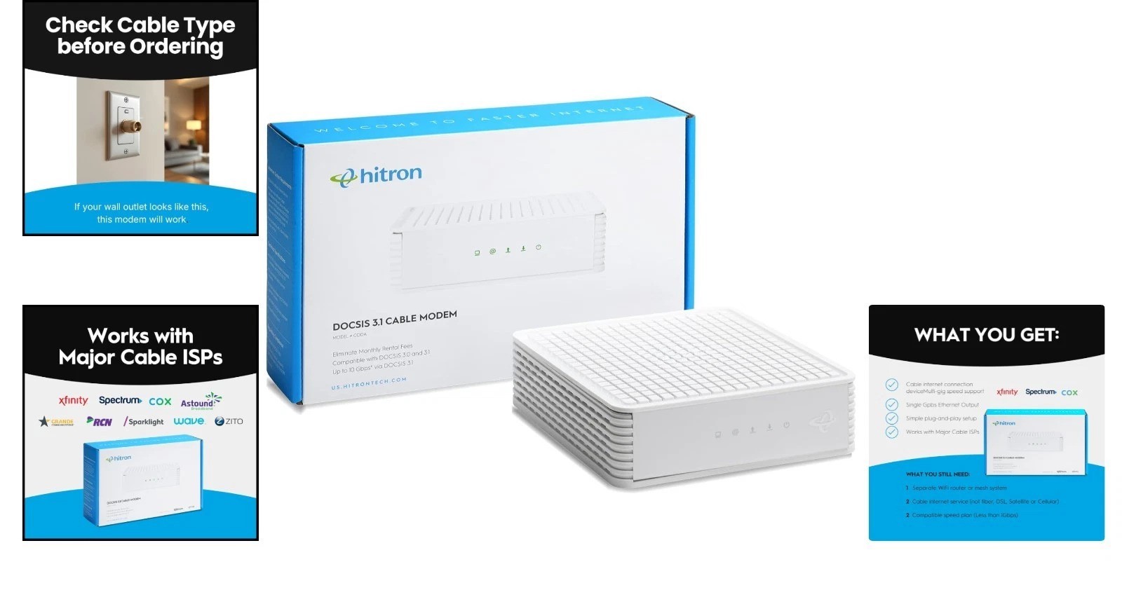 High-Speed CODA DOCSIS 3.1 Modem for Cable Internet – No Fiber/DSL Compatibility
