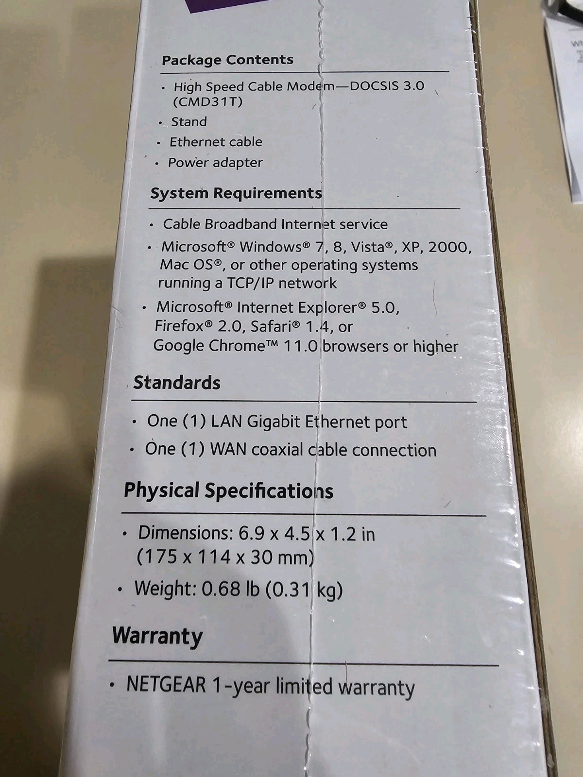 Netgear Cable Modem New Sealed CMD31T