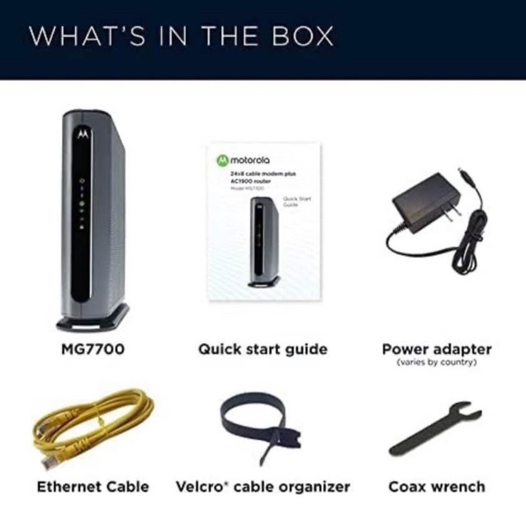 Motorola MG7700 Modem W/ AC1900 Dual Band 1000 Mbps Wi-Fi Gigabit Router