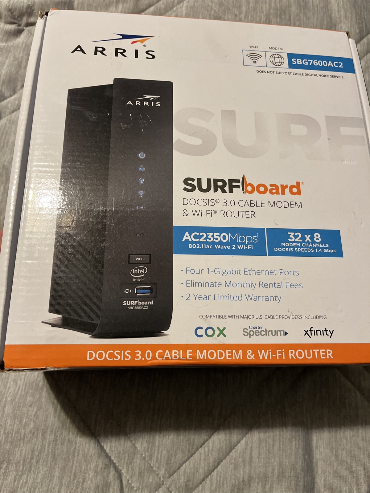 ARRIS SURFboard SBG7600AC2 32×8 DOCSIS 3.0 Cable Modem AC2350 Wi-Fi Router Black