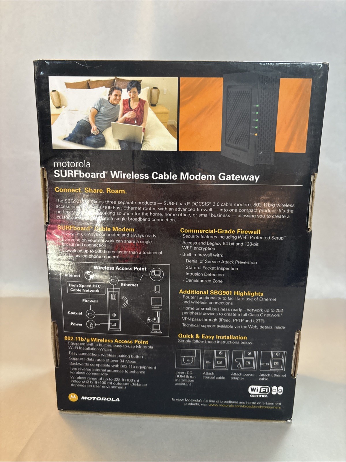Motorola Surfboard SBG901 Wireless Cable Modem Gateway with Power Supply