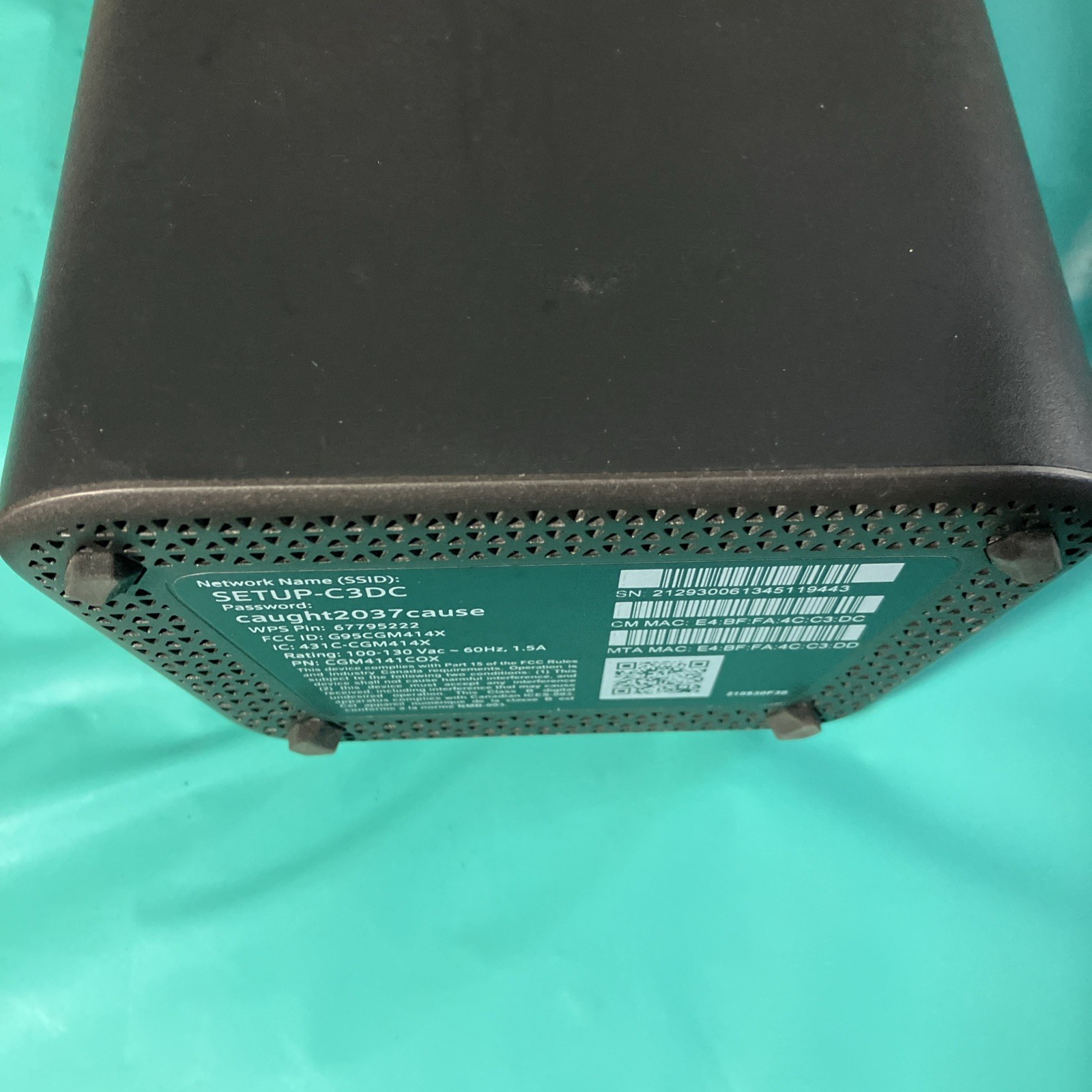 COX PANORAMIC MODEM, ROUTER, & REMOTE CGM414X (WORKS) (With Power Cable)