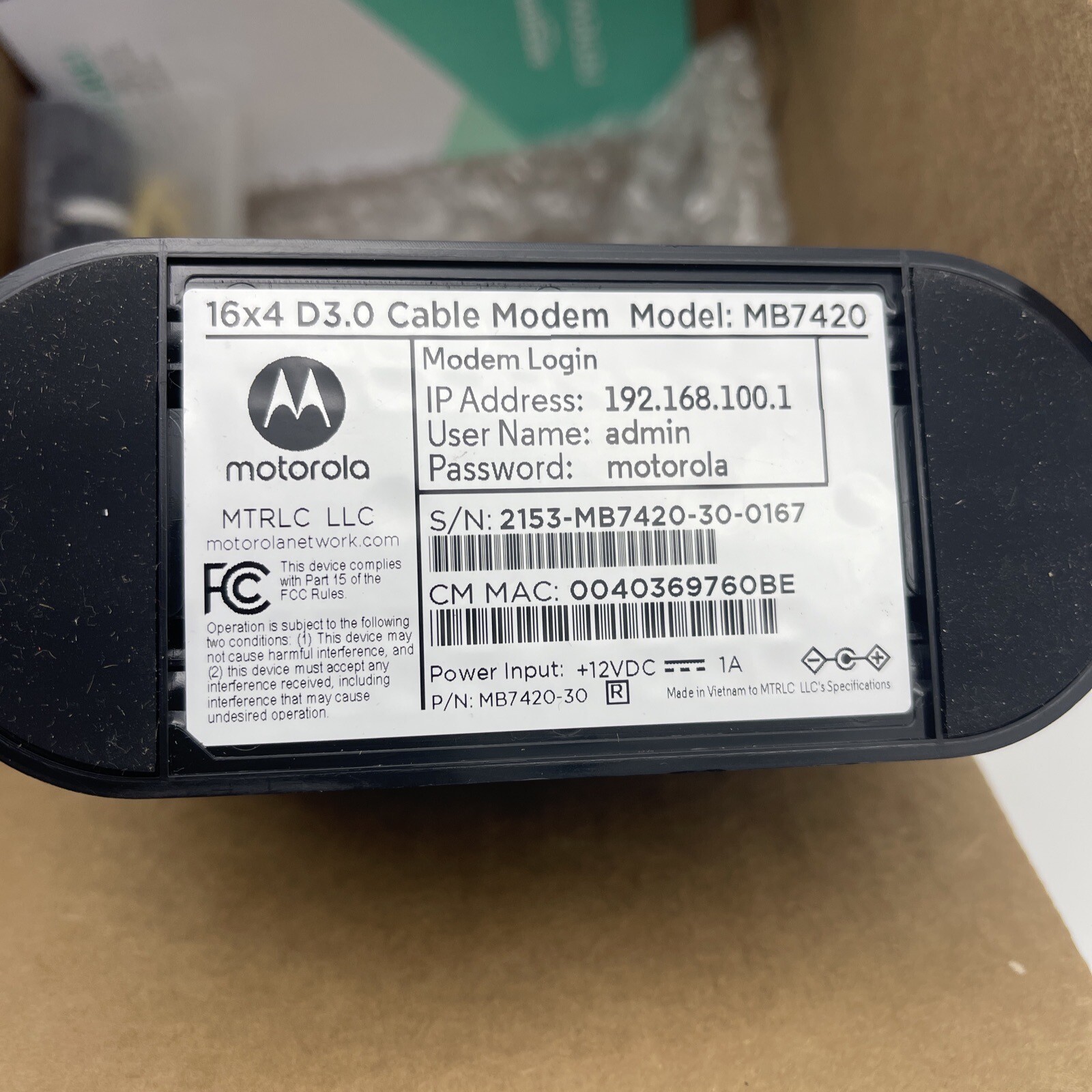 Cable Modem Model Mb7420 16×4 Docsis 3.0 Refurbished