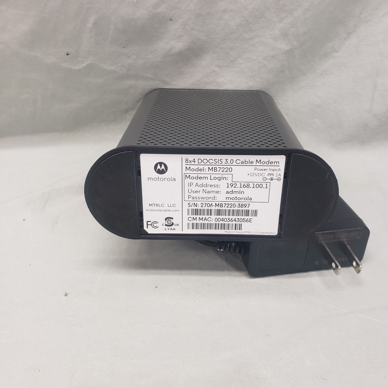 MOTOROLA MB7220 8×4 Cable Modem 343 Mbps DOCSIS 3.0