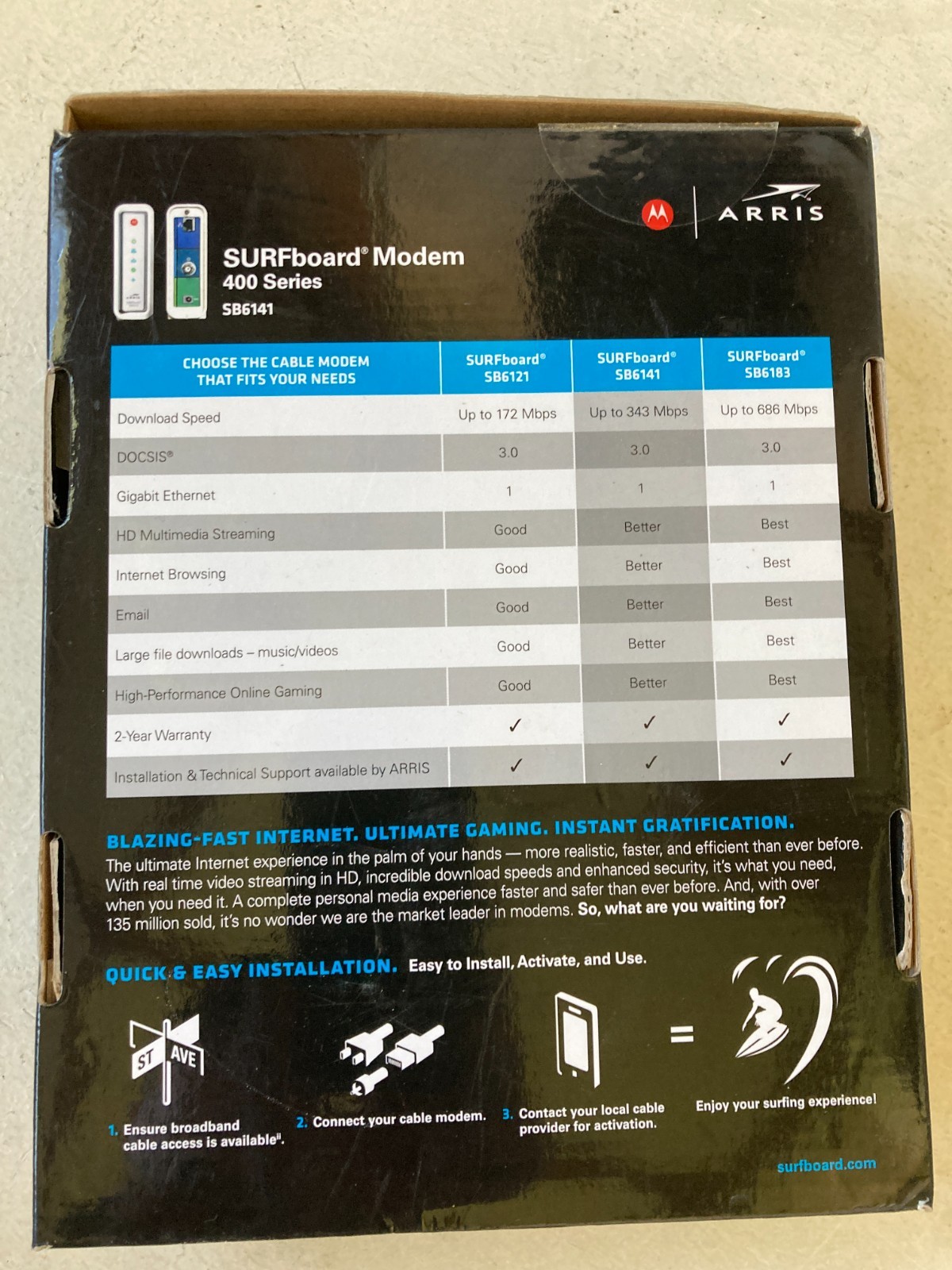 ARRIS / Motorola SurfBoard SB6141 DOCSIS 3.0 Cable Modem – White NOB